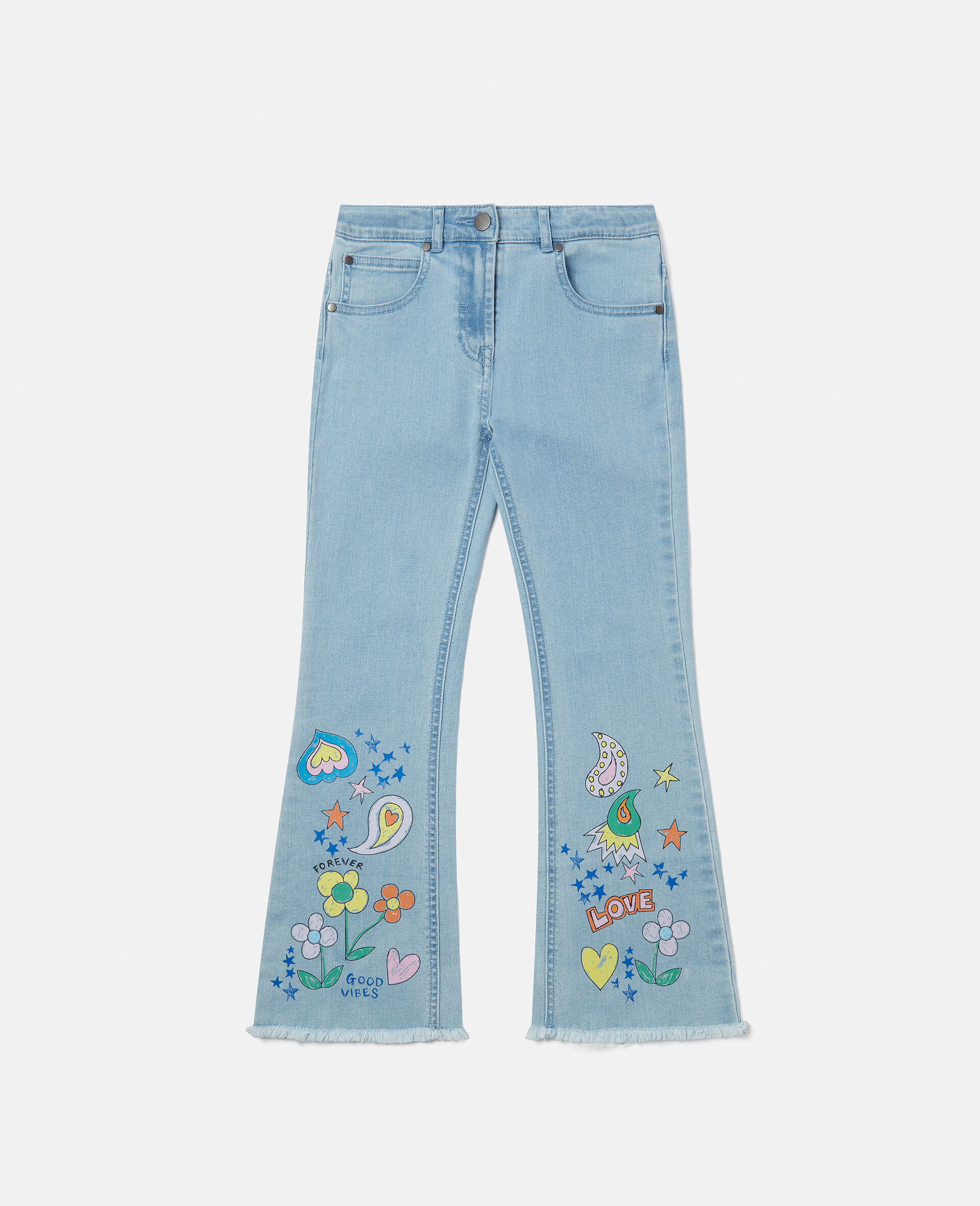 Doodle Print Flared Jeans-Blue-large image number 0