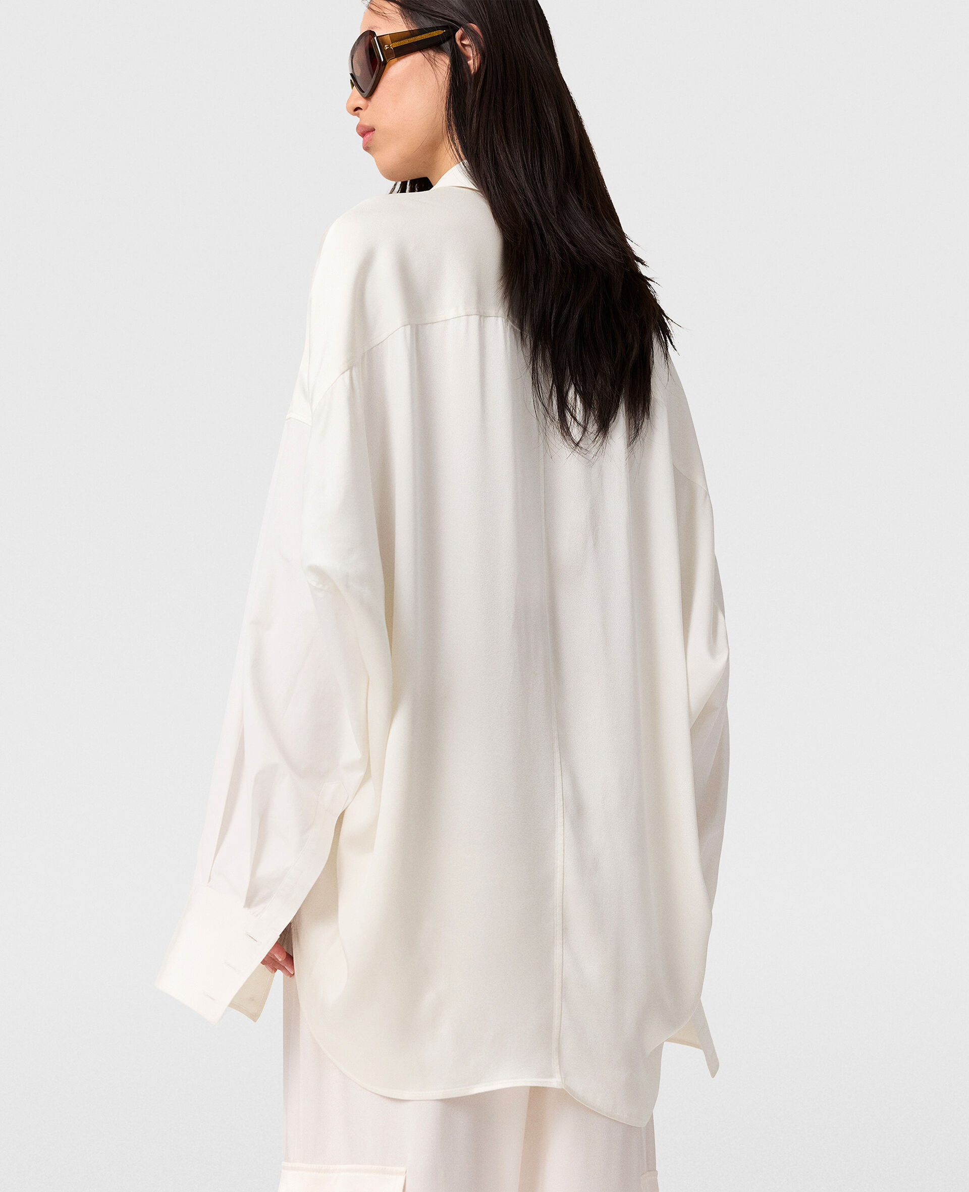 Satin Panelled Oversized Shirt-White-large image number 3