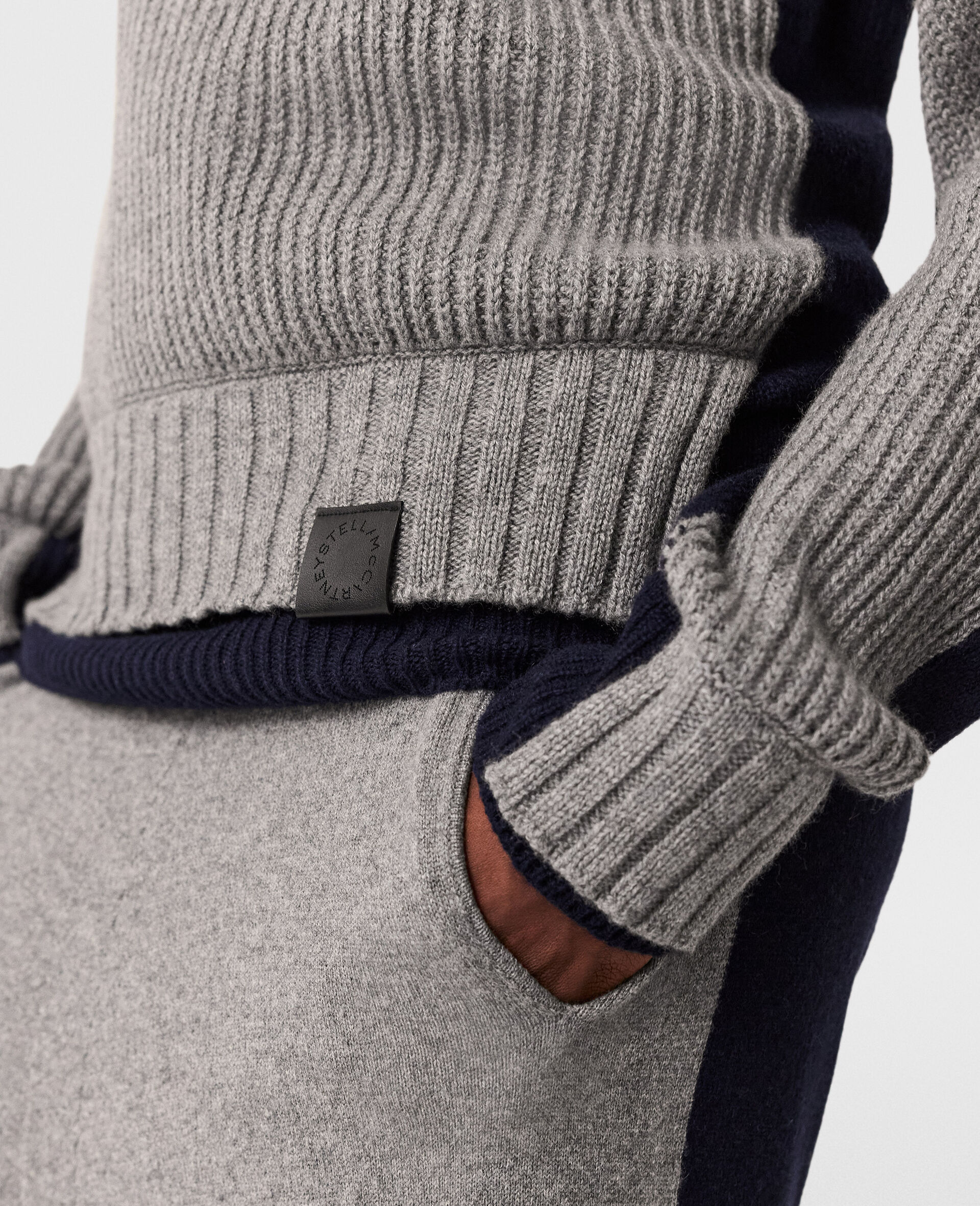 Turtleneck Contrast Panel Jumper-Blue-large image number 3