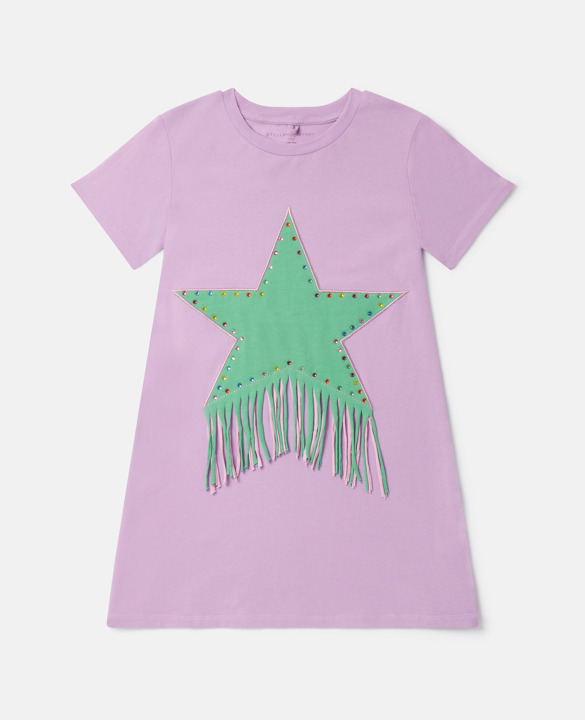 T-Shirt-Kleid mit Fransen und Sternmotiv-Purple-large image number 0