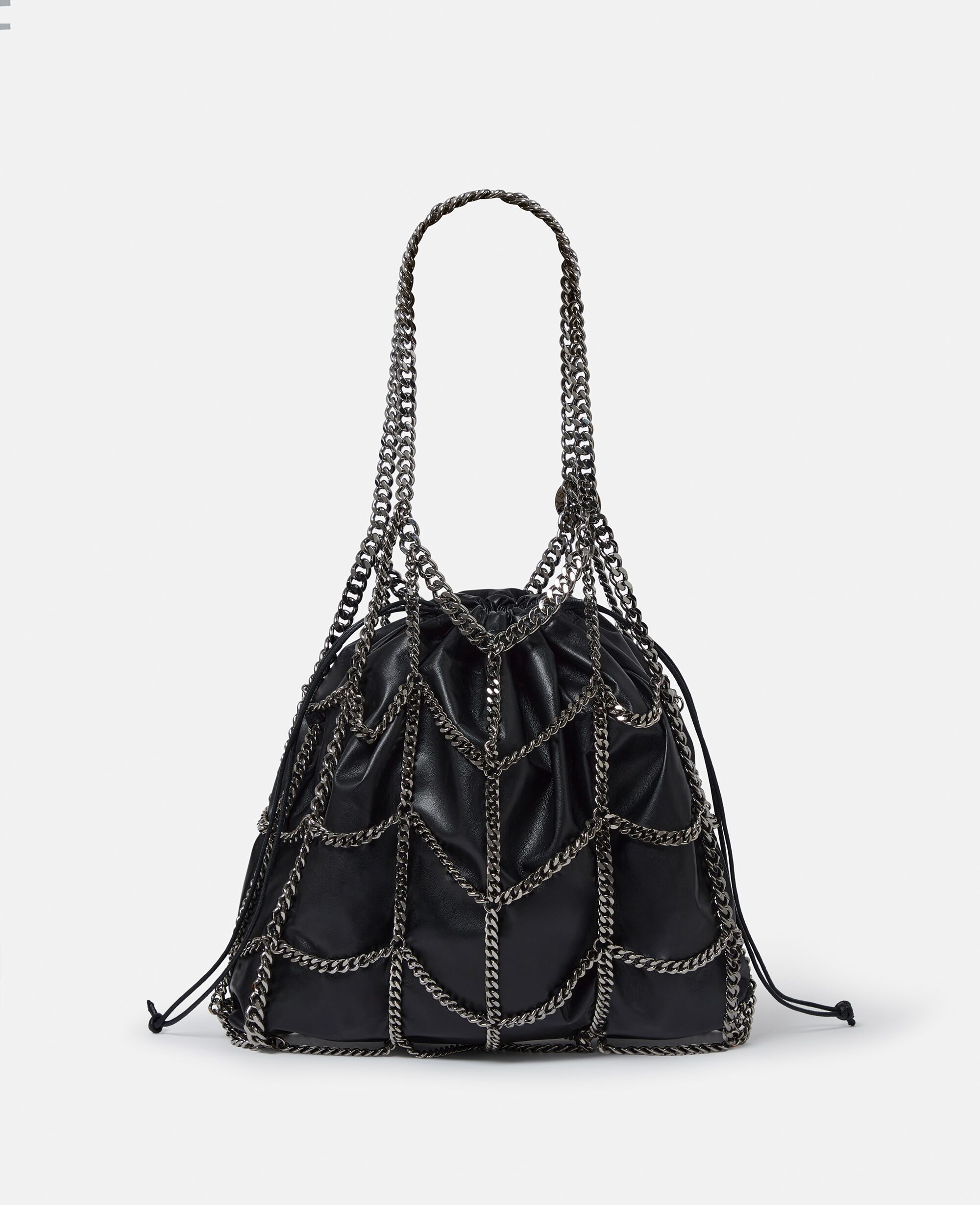 Women Pitch black Falabella Chain Cage Tote Bag | Stella