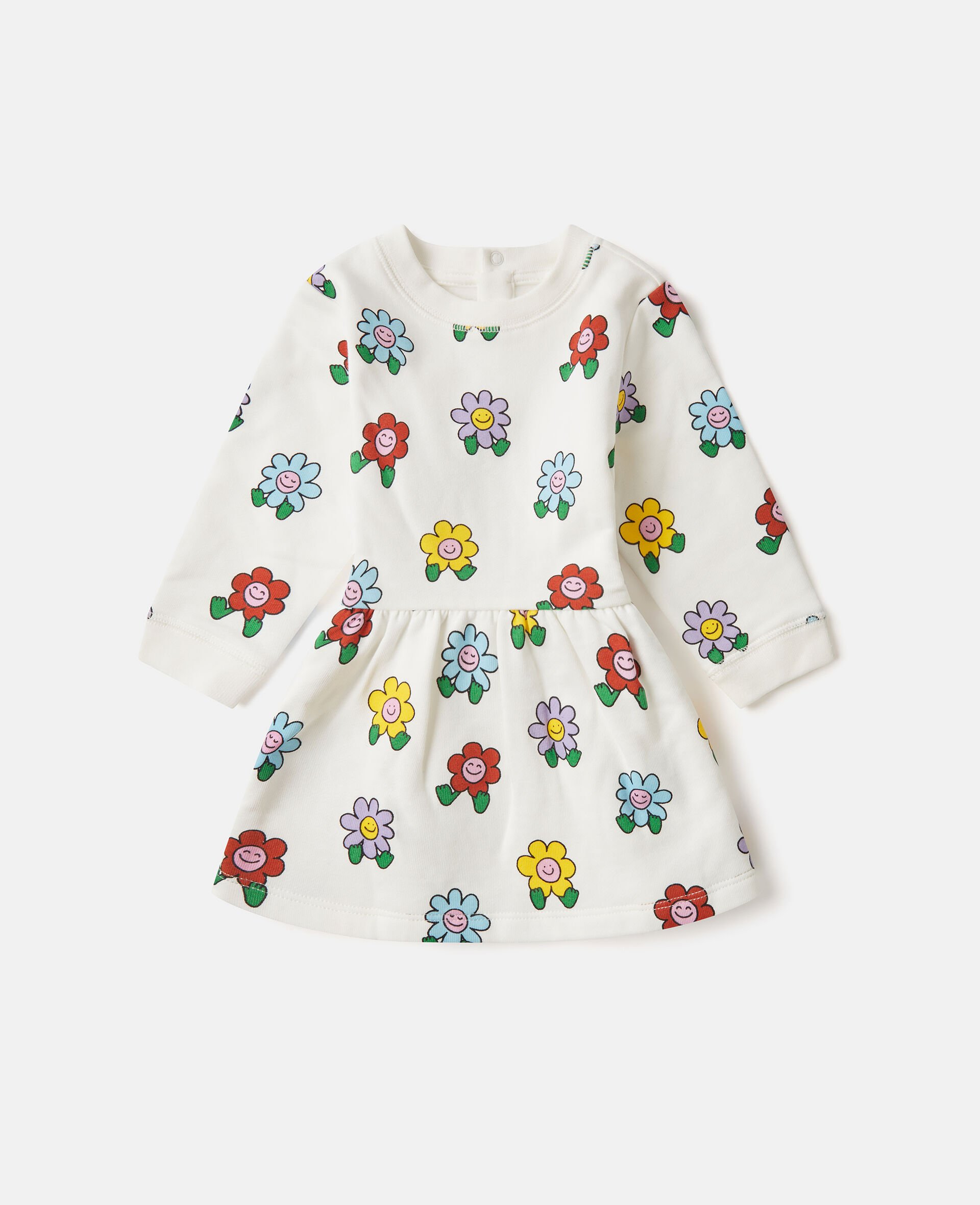 Flower Print Long-Sleeve Dress-White-medium