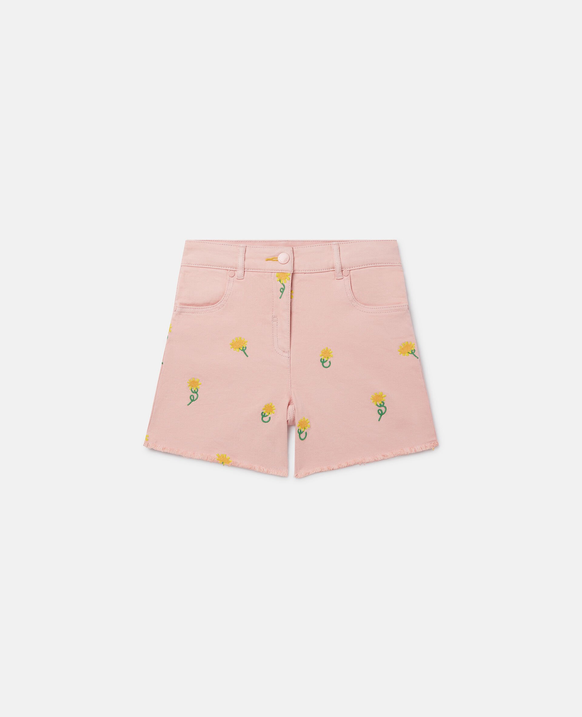 Sunflower Print Denim Shorts-핑크-large image number 0