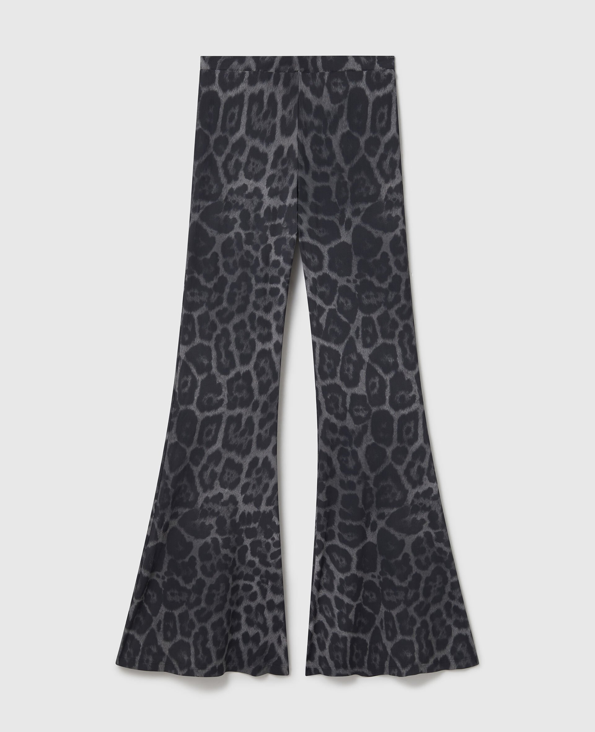 Leopard-Print Mid-Rise Flared Trousers-Grey-large image number 0
