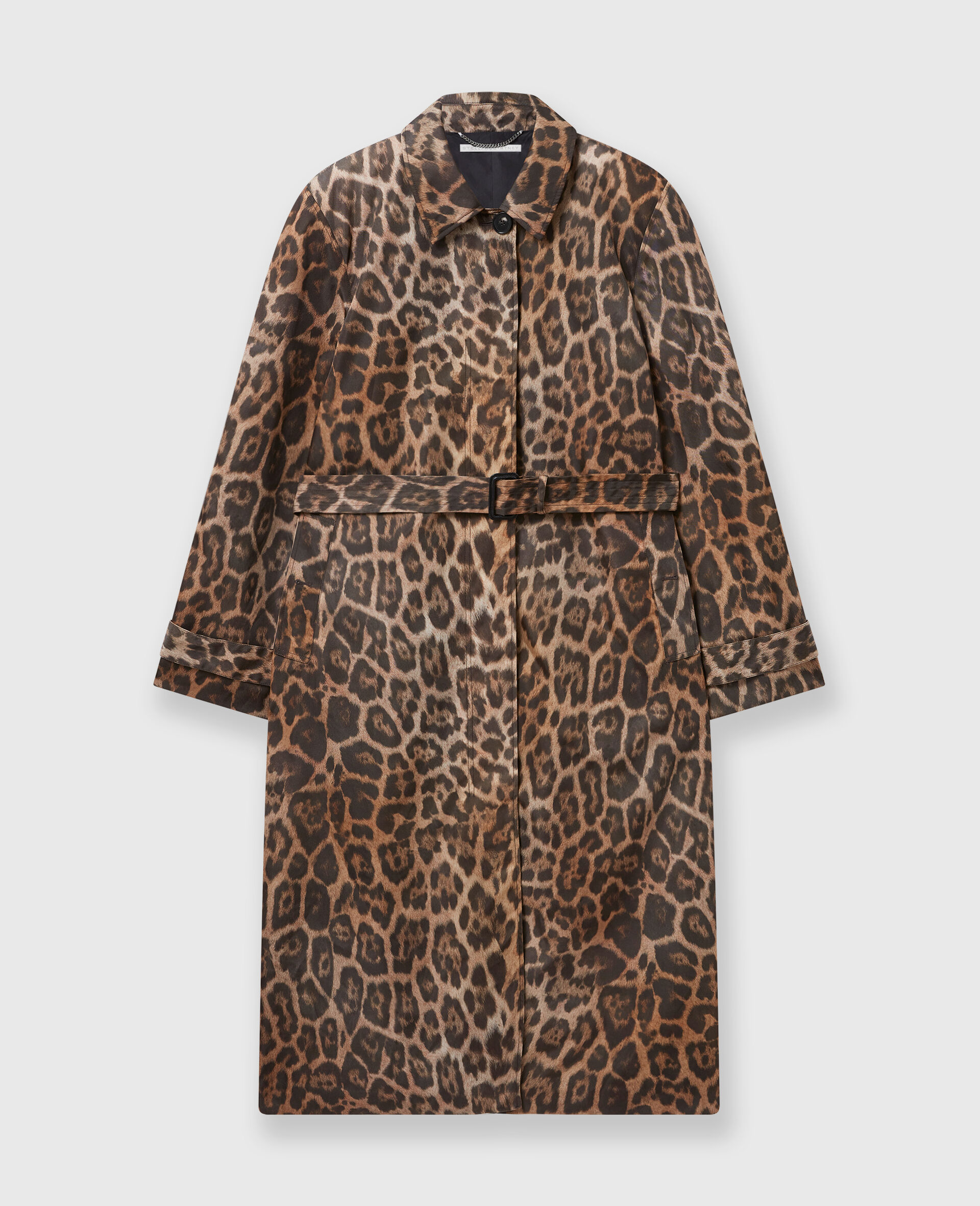 Leopard Belted Trench Coat-Brown-large image number 0