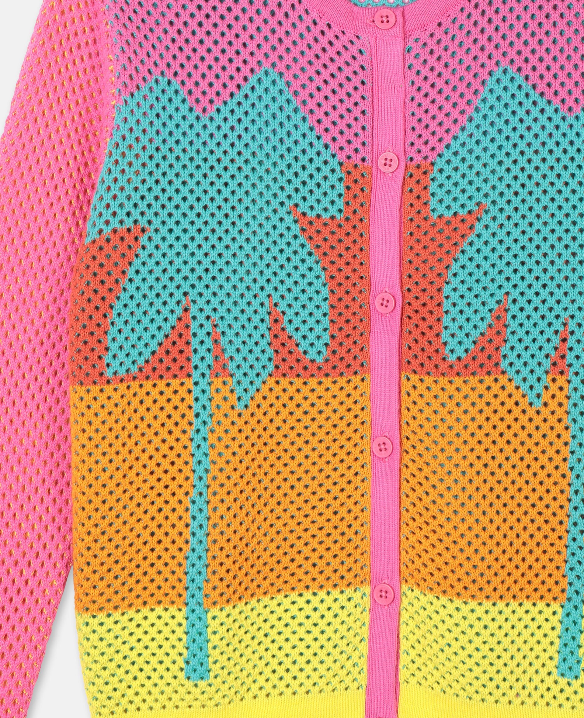 Intarsia Mesh Knit Cotton Cardigan-Multicolour-large image number 1