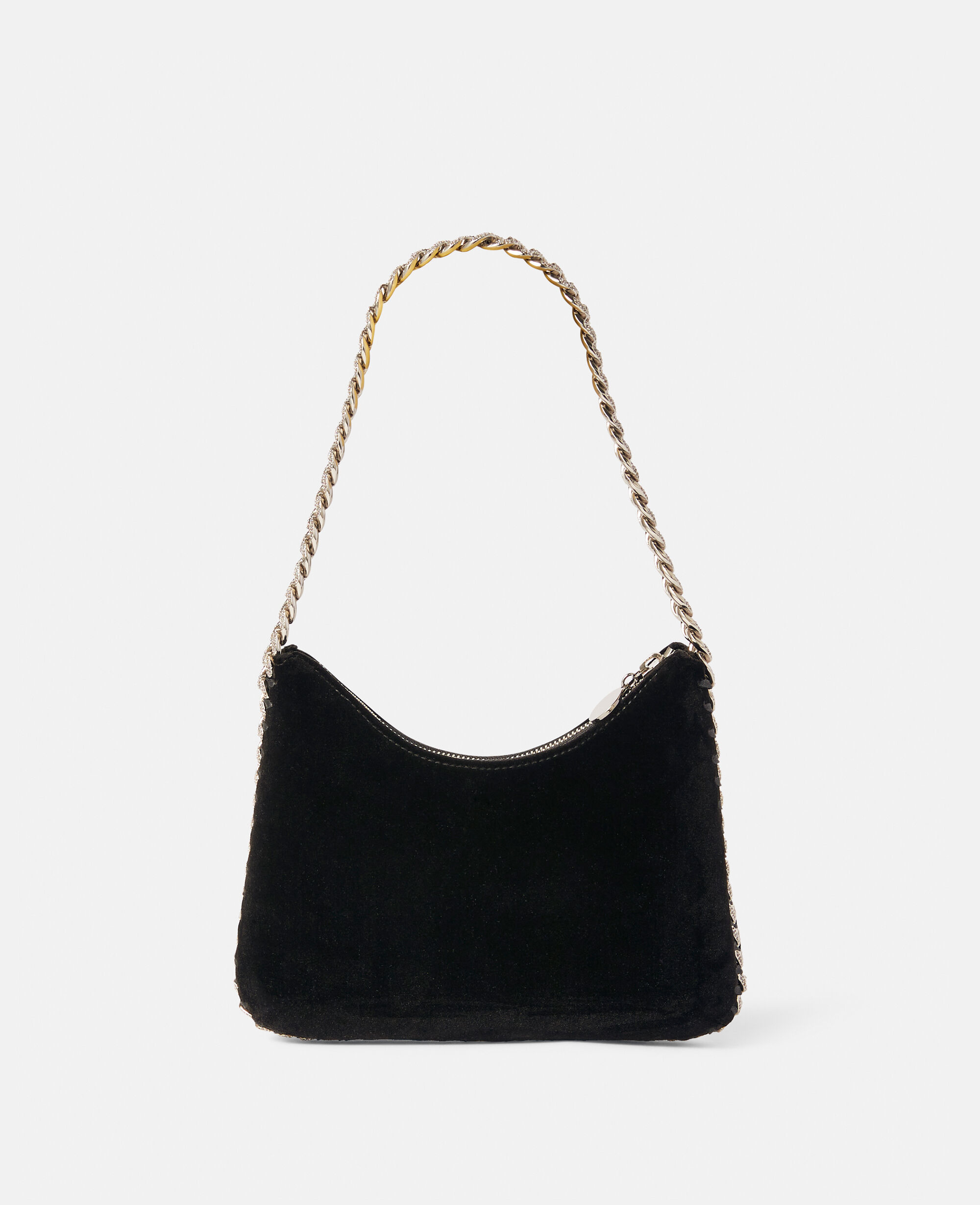Women Black Falabella Mini Velvet and Crystal Chain Shoulder Bag