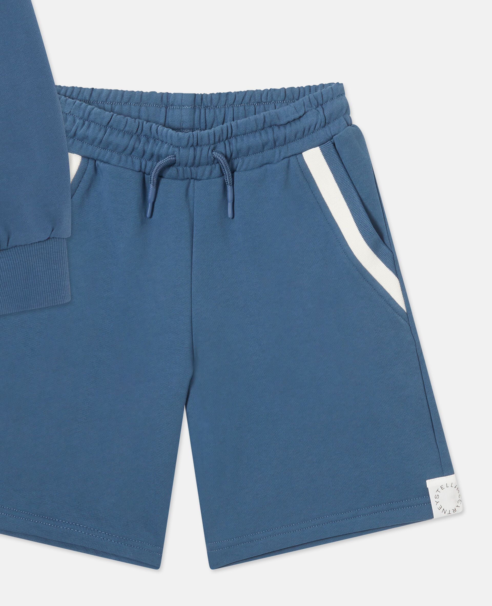 Stripe Hoodie And Shorts Set-Blue-large image number 3