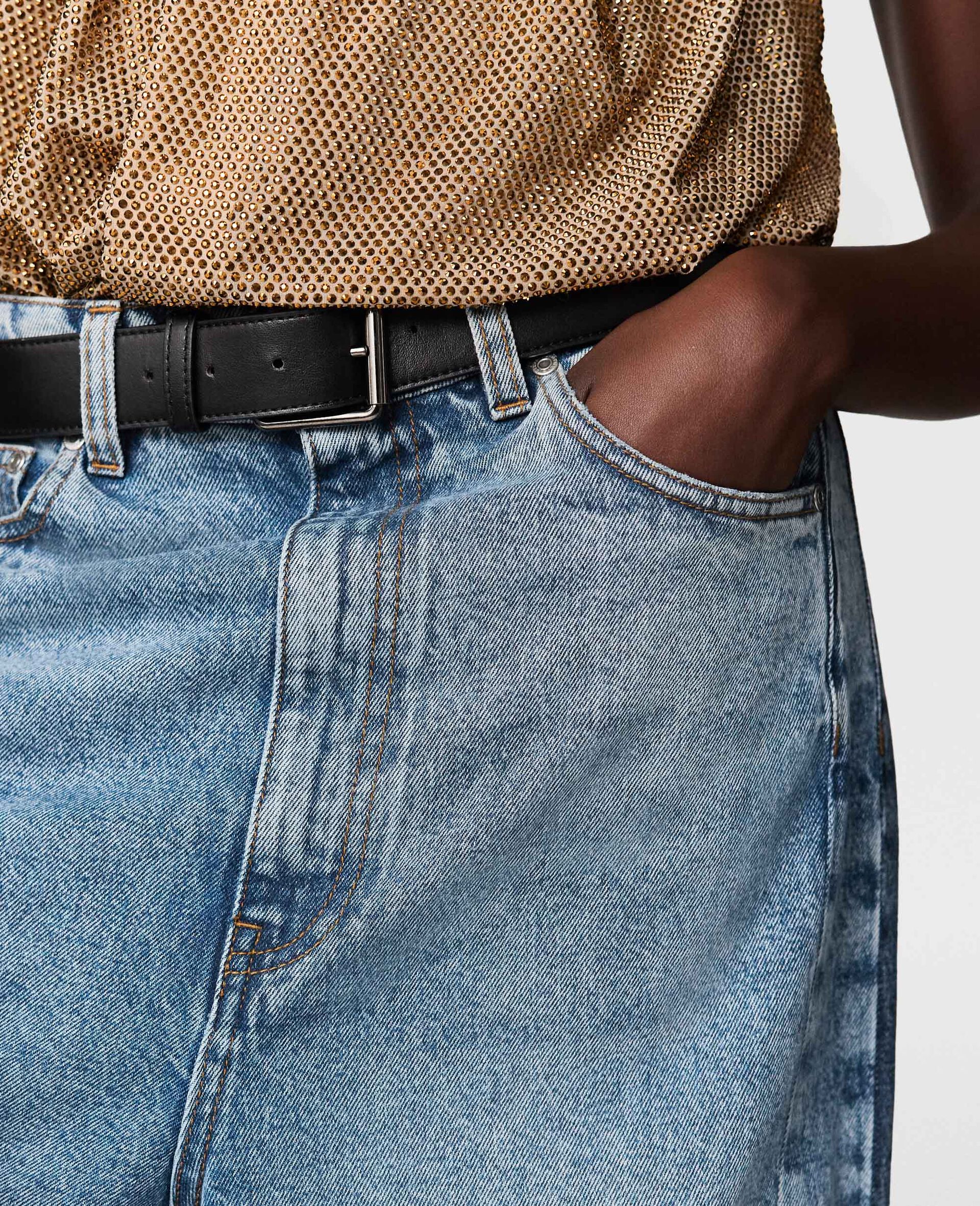 ヴィンテージ ウォッシュ スラウチー ストレートレッグ ジーンズ-ブルー-large image number 3