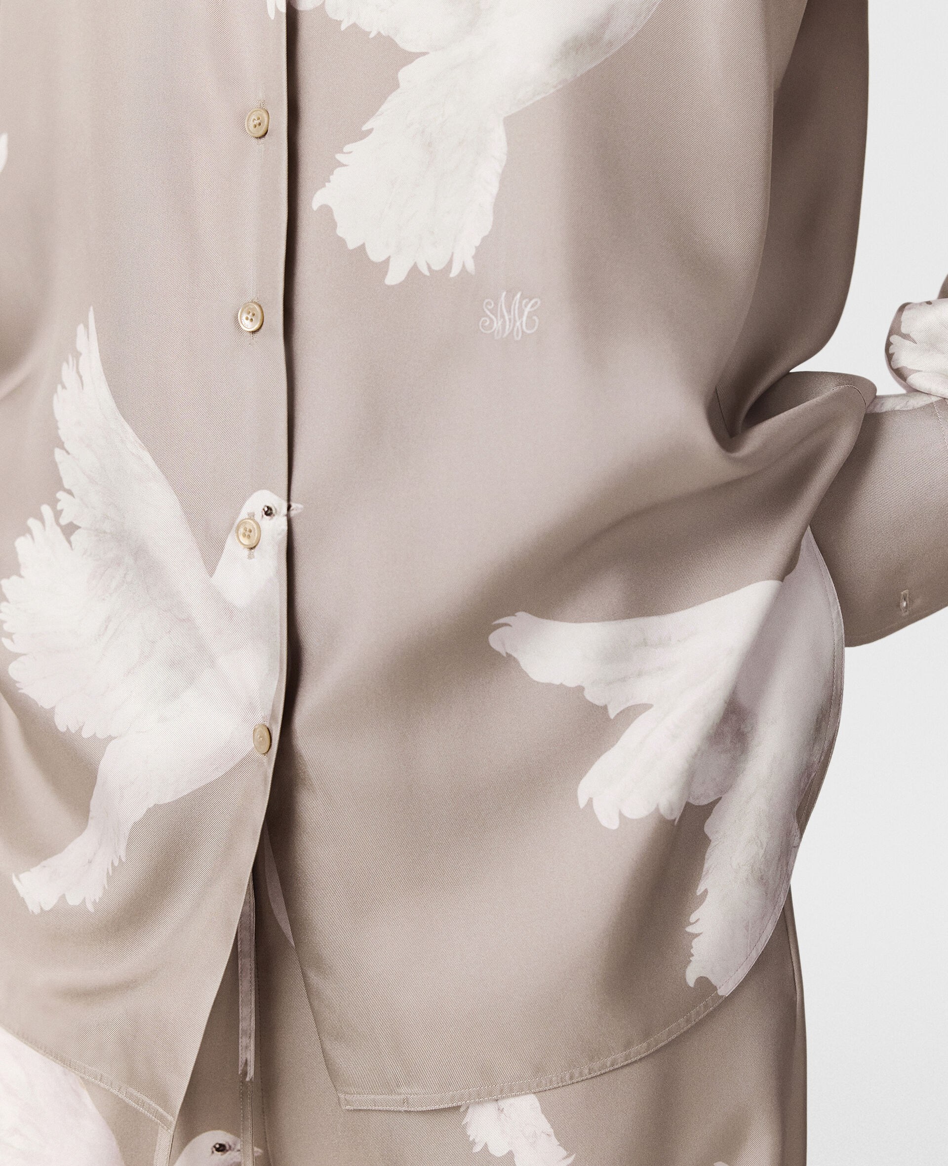 Oversized Dove Print Shirt-Beige-large image number 3