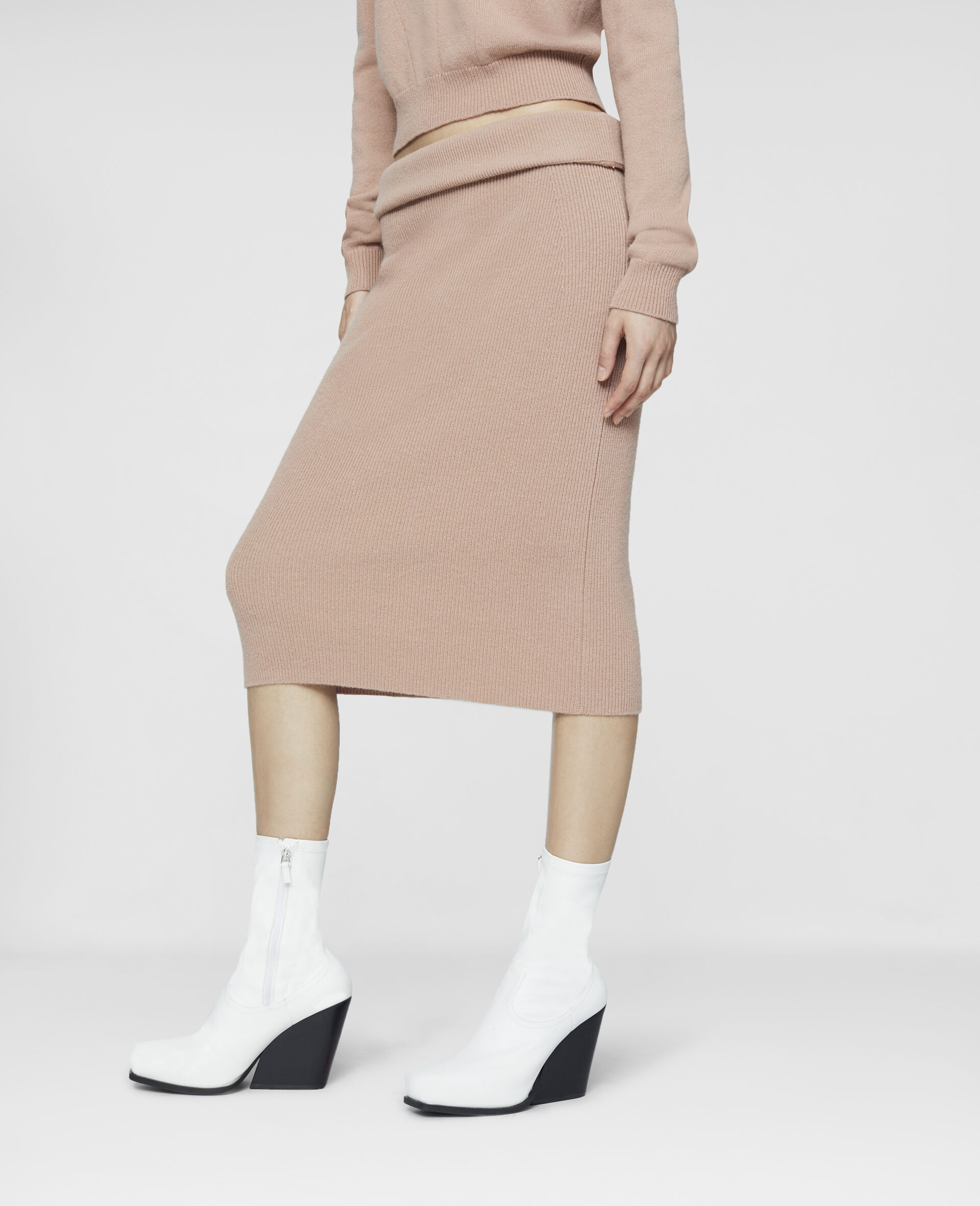 Corset-Cut Knit Wool Skirt-Pink-large image number 3
