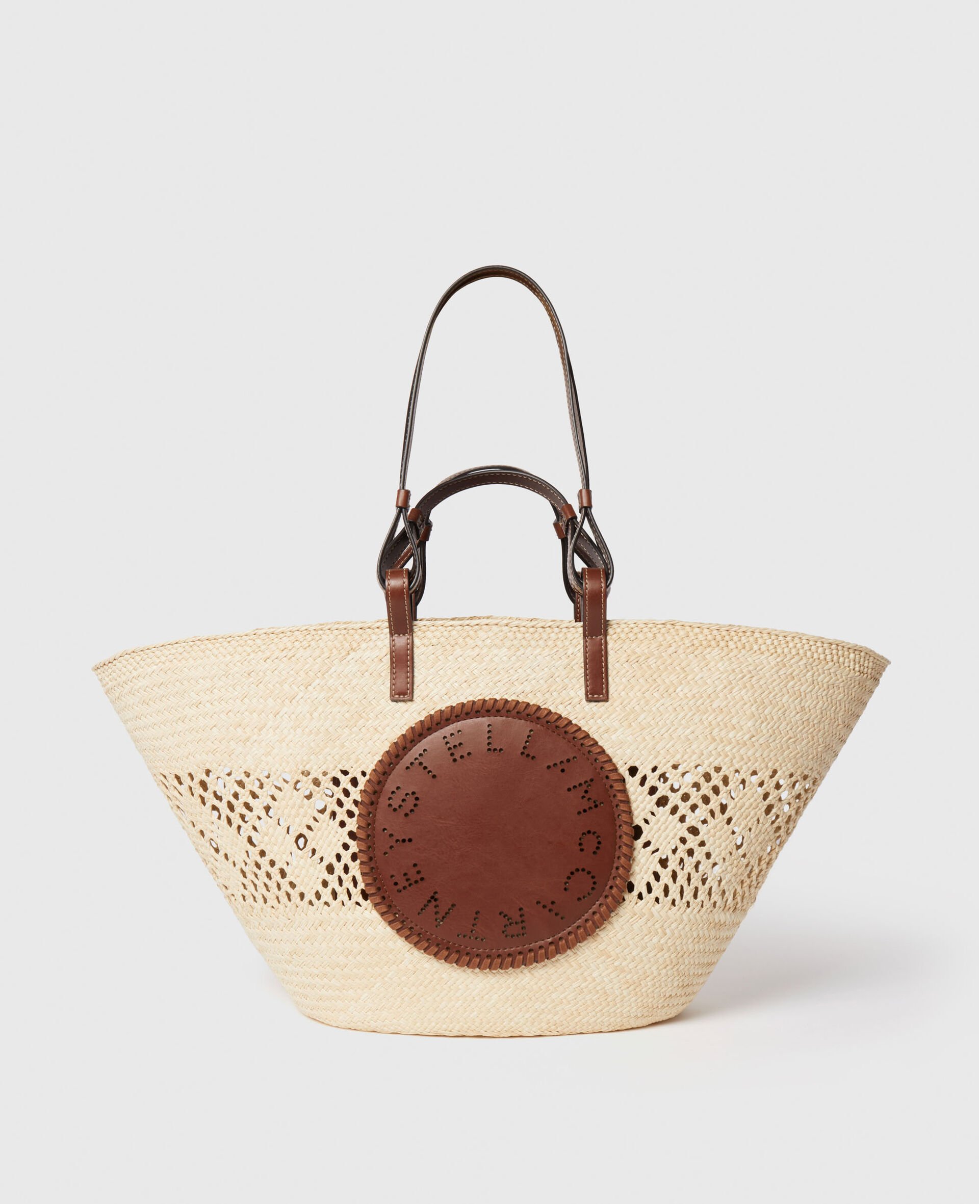 Große gehäkelte Tote Bag mit Logo aus Bast-Brown-medium