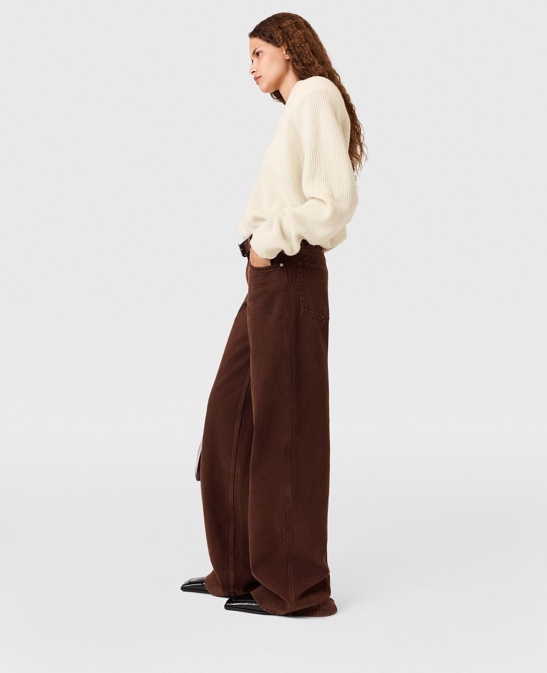 Mid-Rise Wide-Leg Denim Jeans-Brown-large image number 2