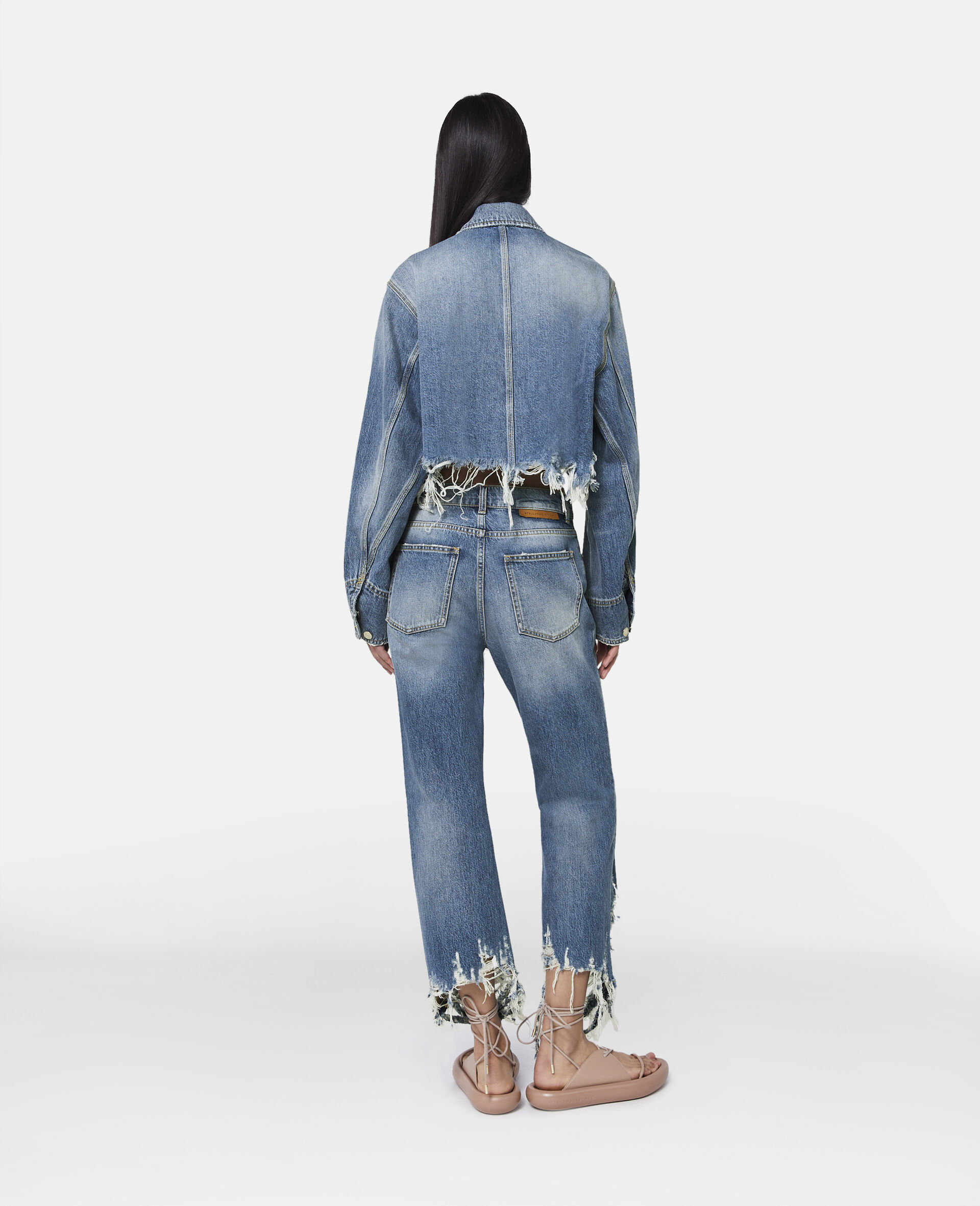 Vintage Wash Deconstructed Straight Leg Jeans-Blue-large image number 2