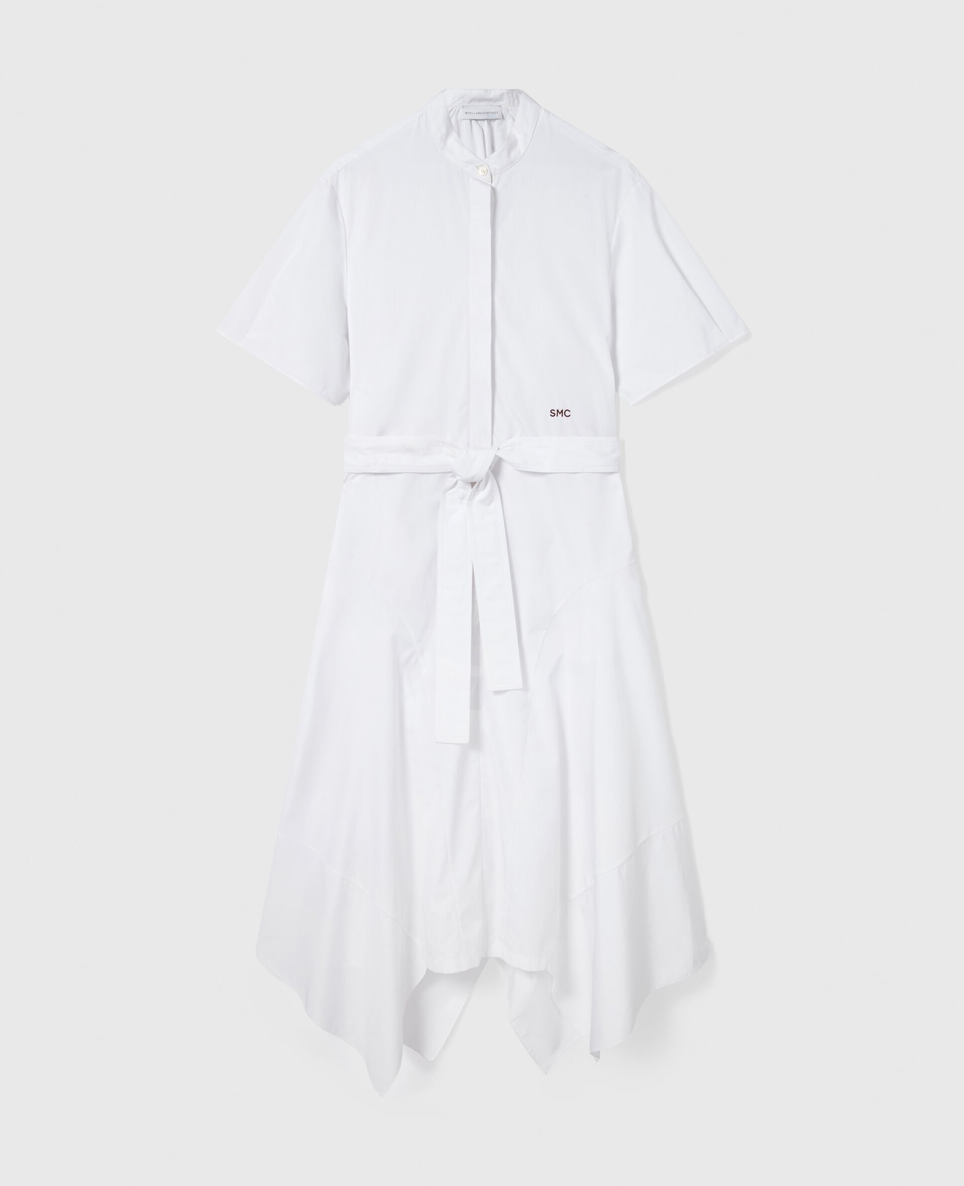 Kurzärmeliges Midikleid mit Gürtel-Weiß-medium