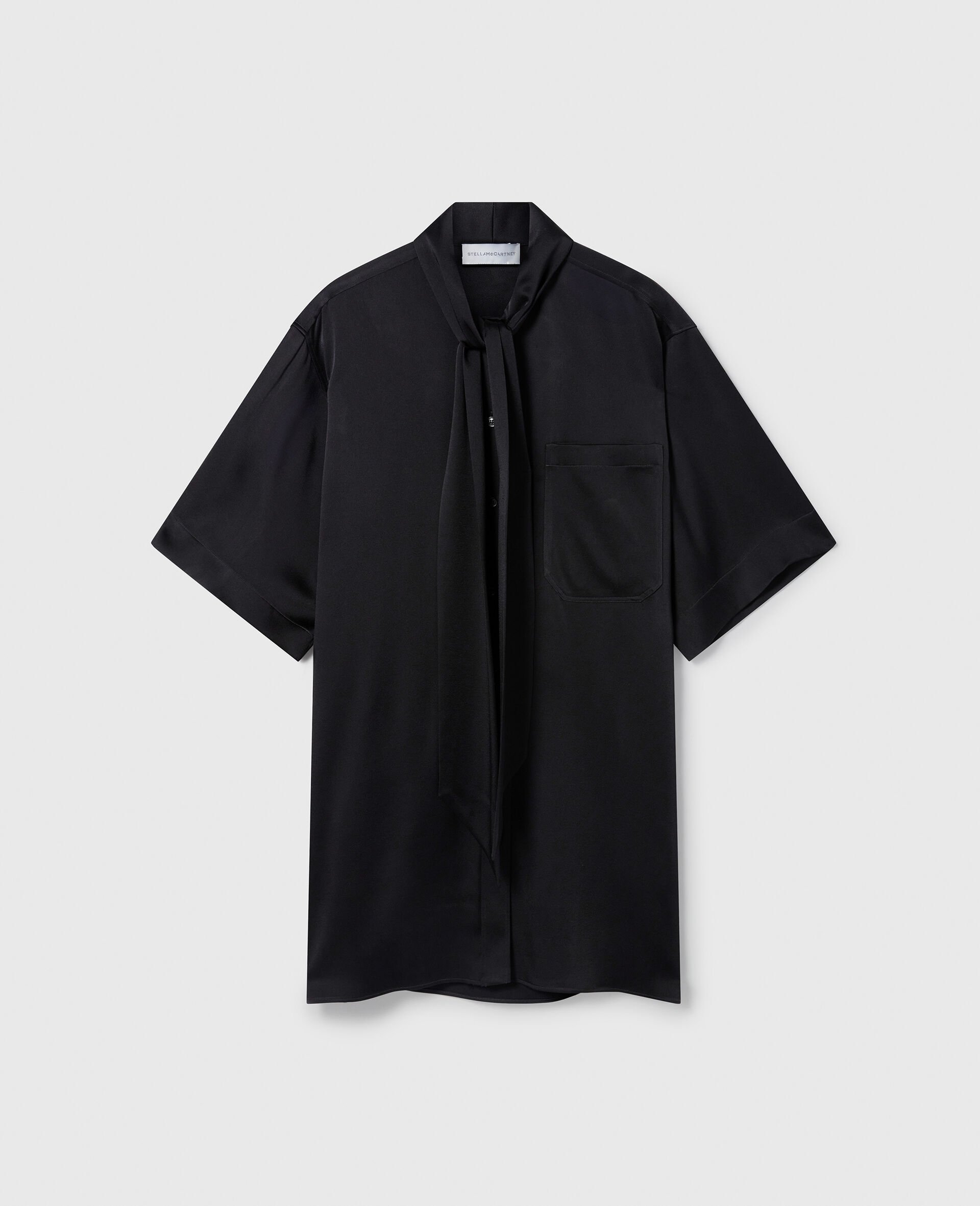 Tie Neck Mini Dress-Black-large image number 0