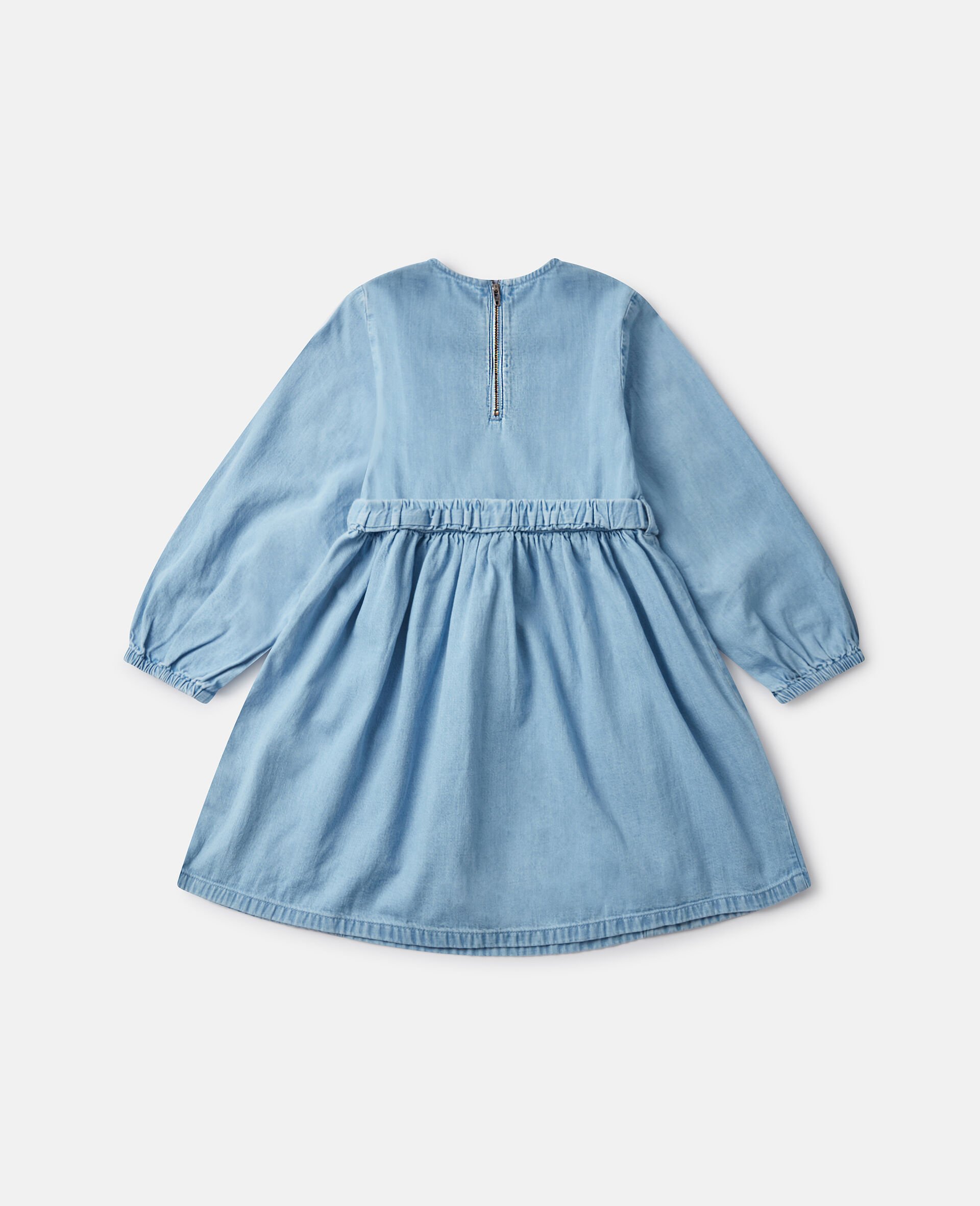 Flower Graphic Buckle Long-Sleeve Dress-Blue-large image number 3