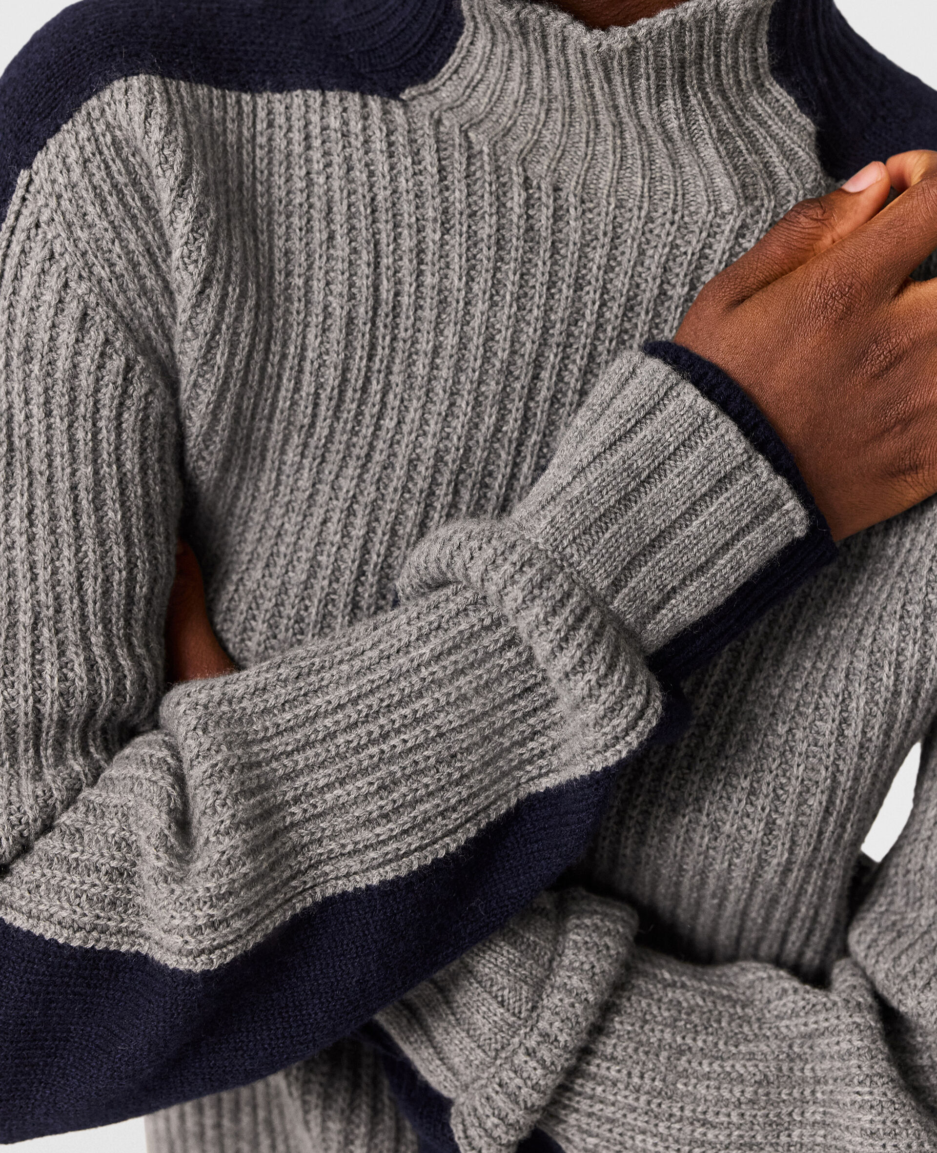 Turtleneck Contrast Panel Jumper-Blue-large image number 6