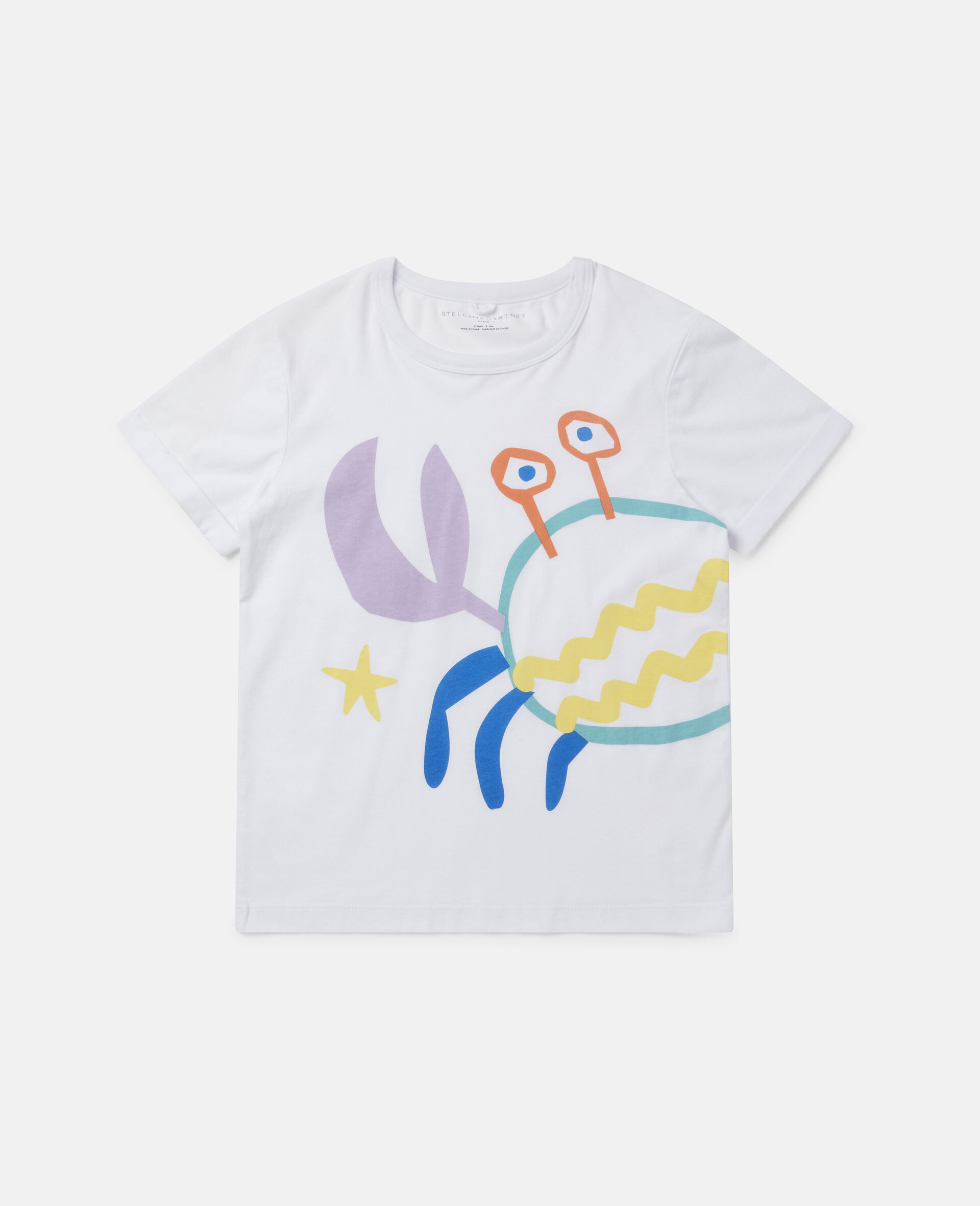 Crab Print Cotton T-shirt-White-large image number 0
