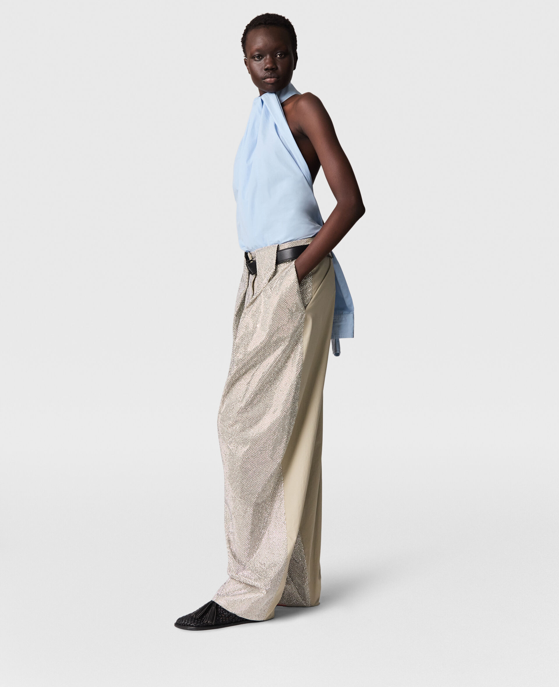 Slouchy Panelled Rhinestone-Embellished Trousers-Silver-large image number 2