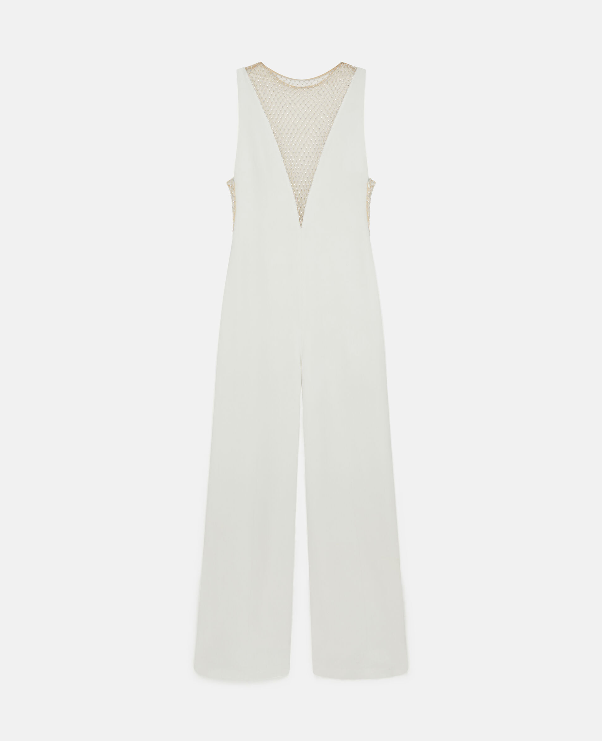 Crystal Mesh Deep V Jumpsuit-White-medium