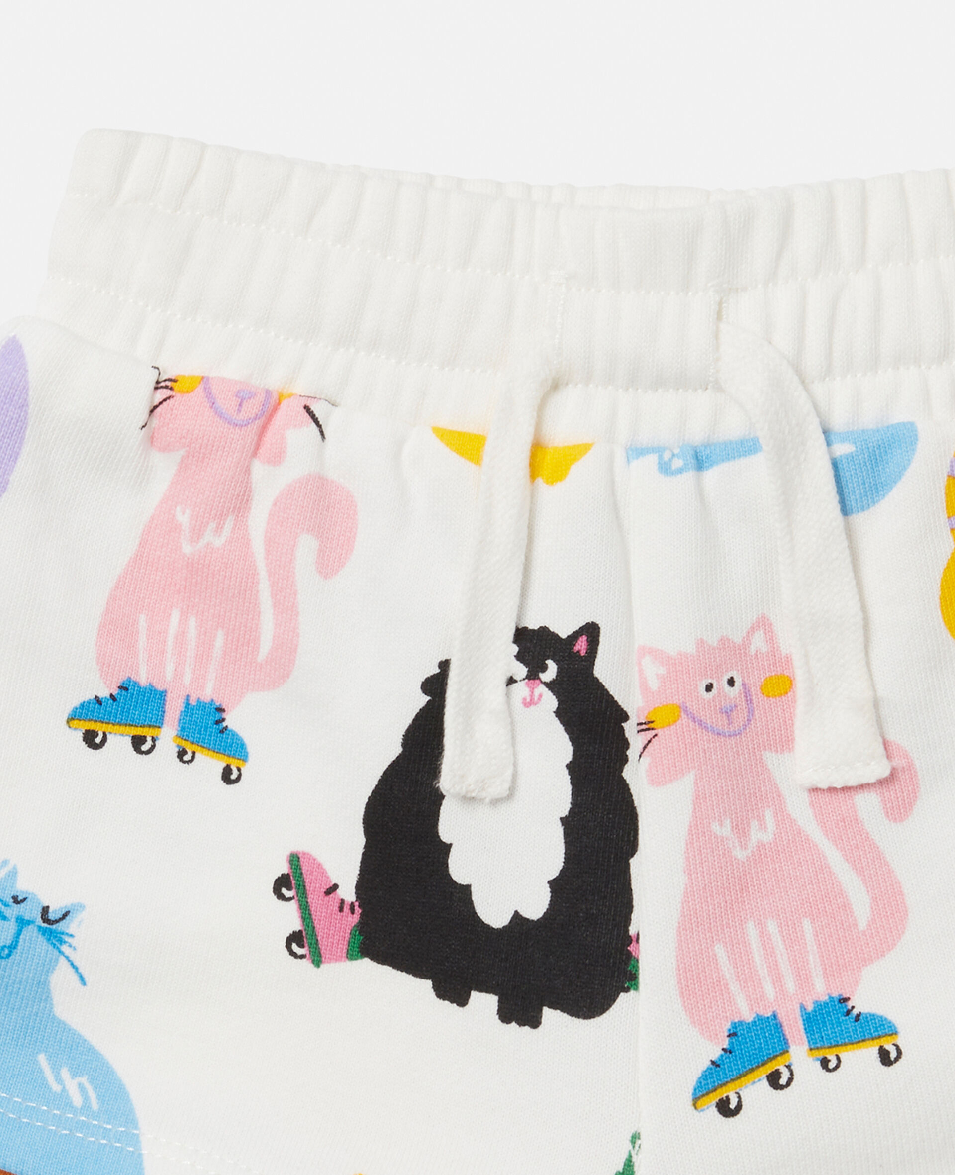 Cats Print Shorts-Cream-large image number 1