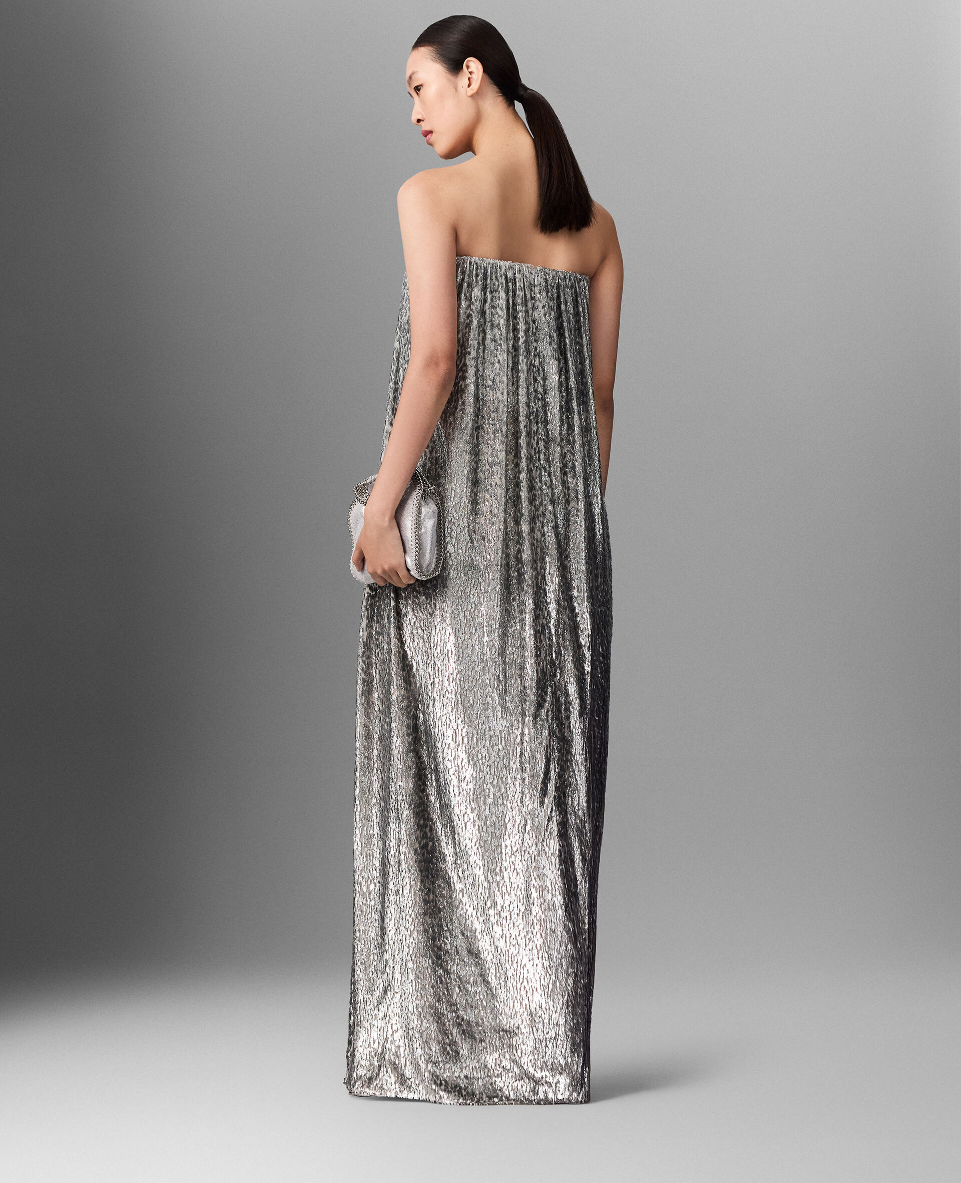 Plissiertes Kleid aus Metallic-Samt-Silver-large image number 4