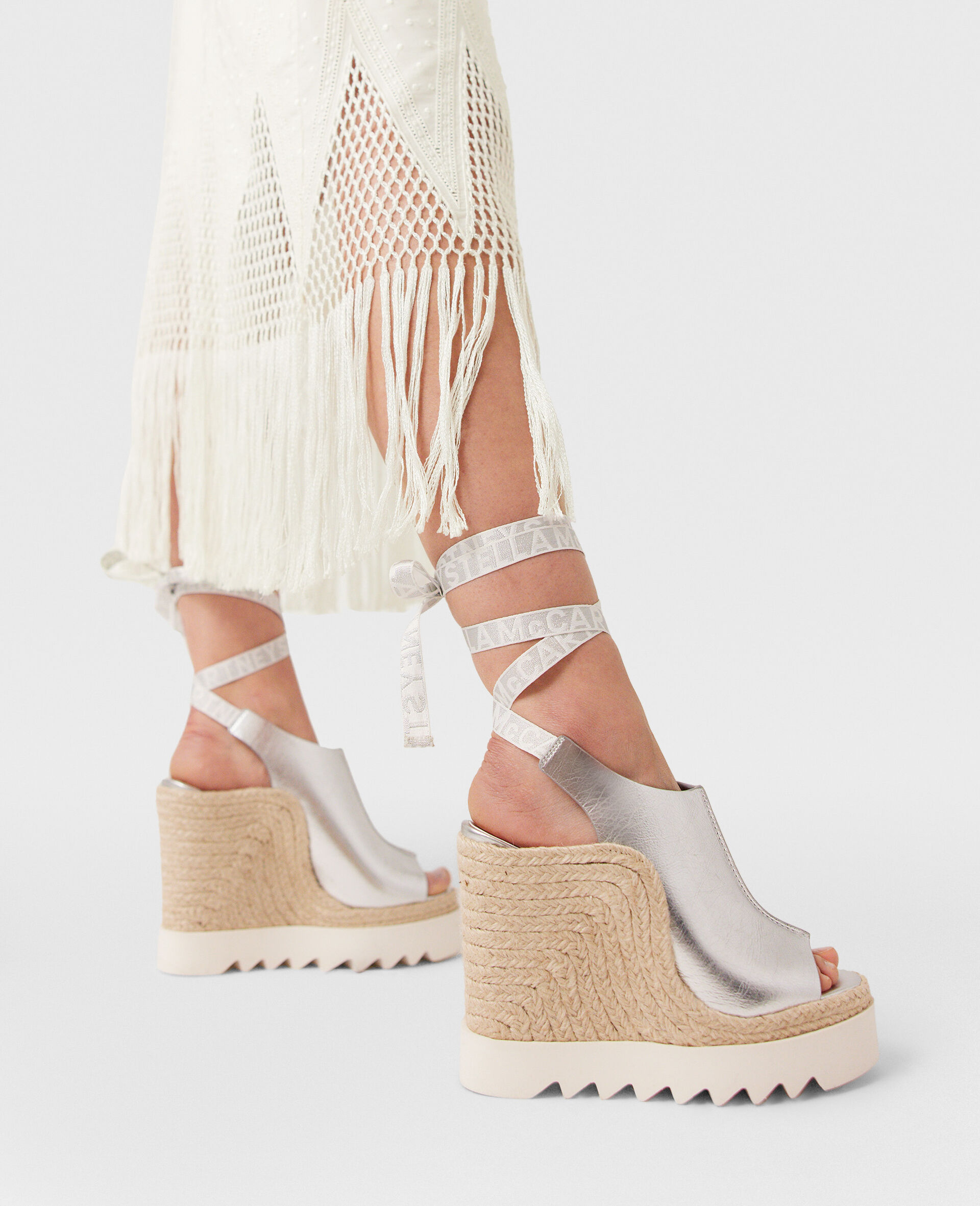 Gaia Metallic Heeled Espadrilles-Silver-model