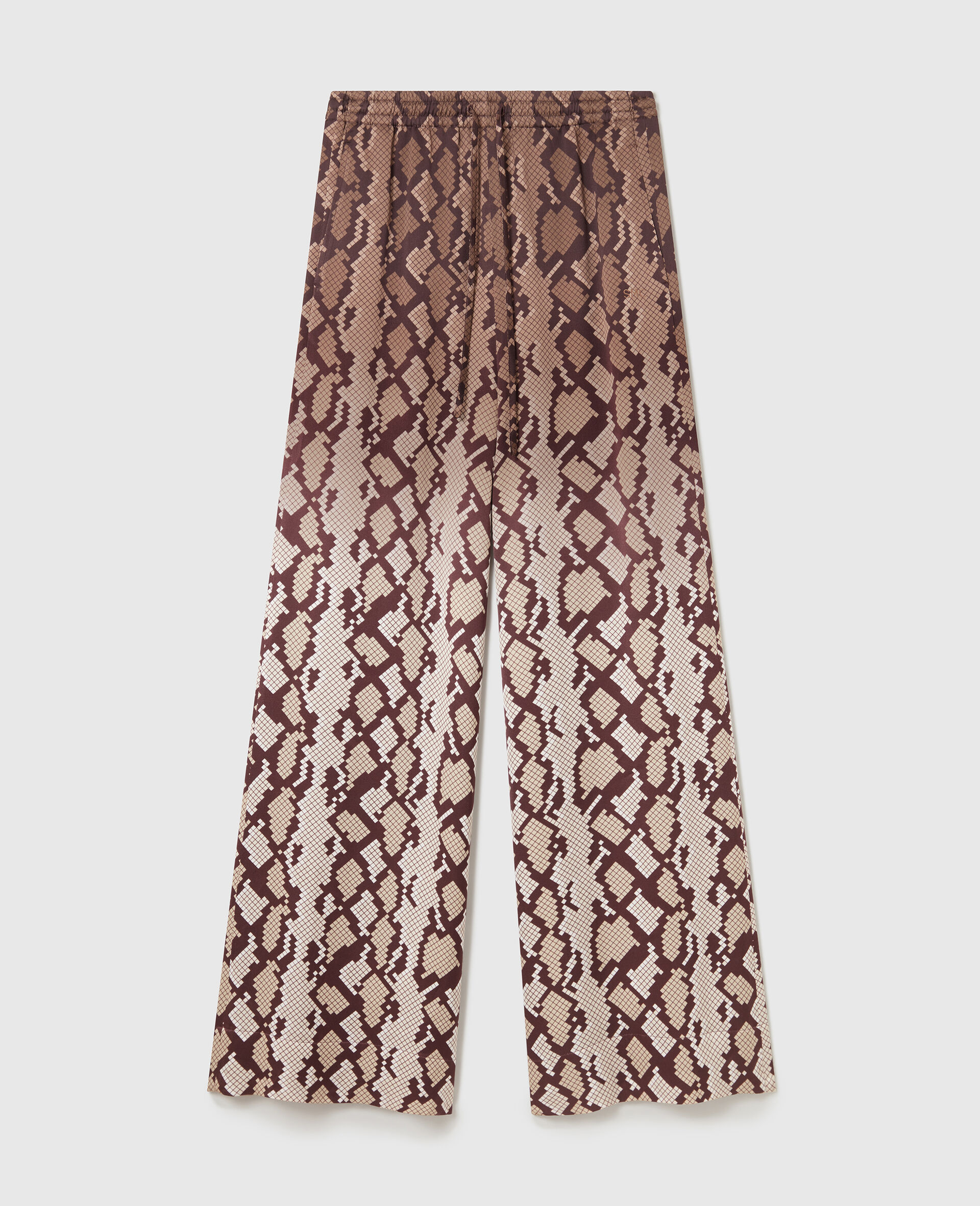 Snake Print Oversized Drawstring Pants-Brown-medium