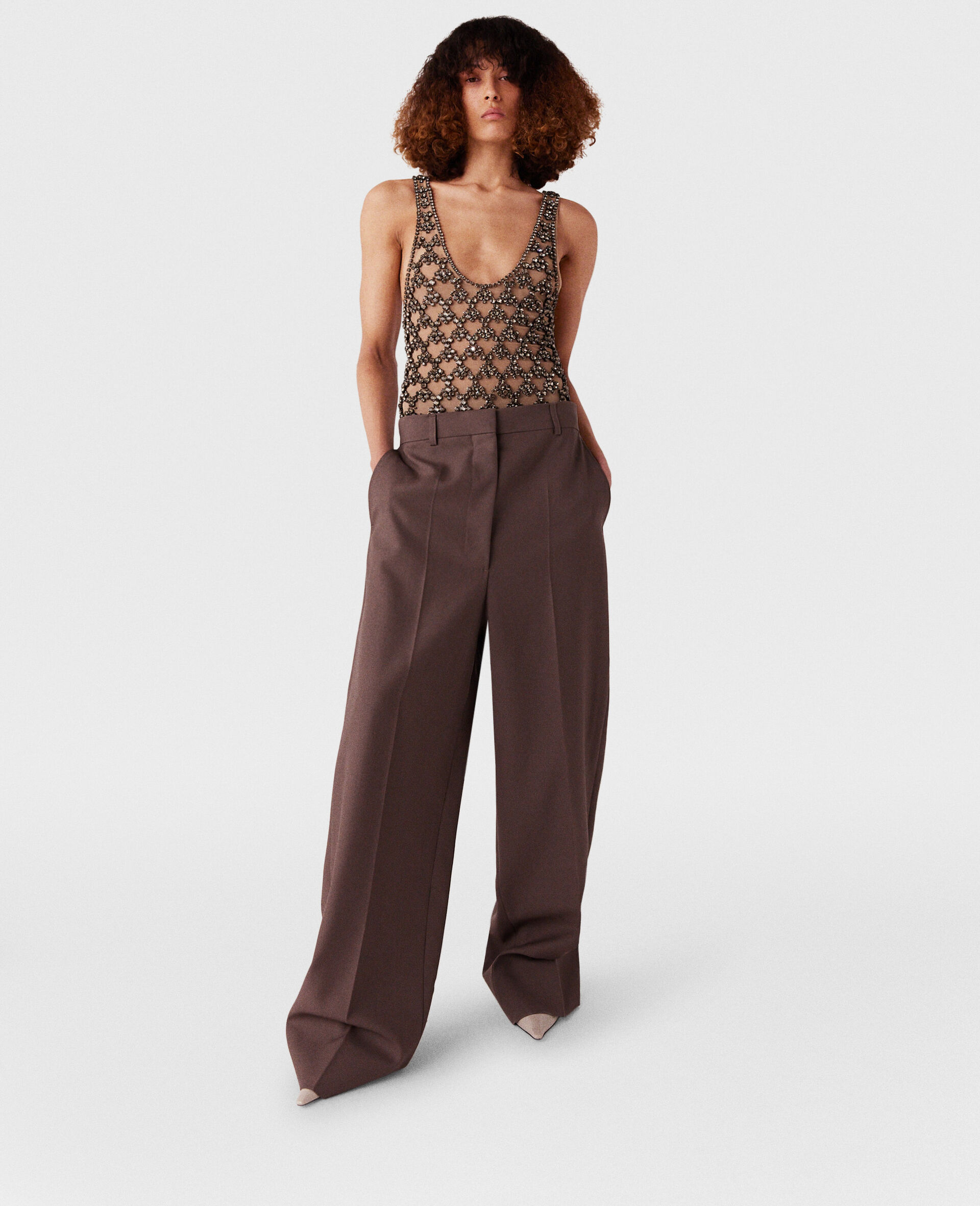 Pantalon plisse taille basse-Marron-large image number 4