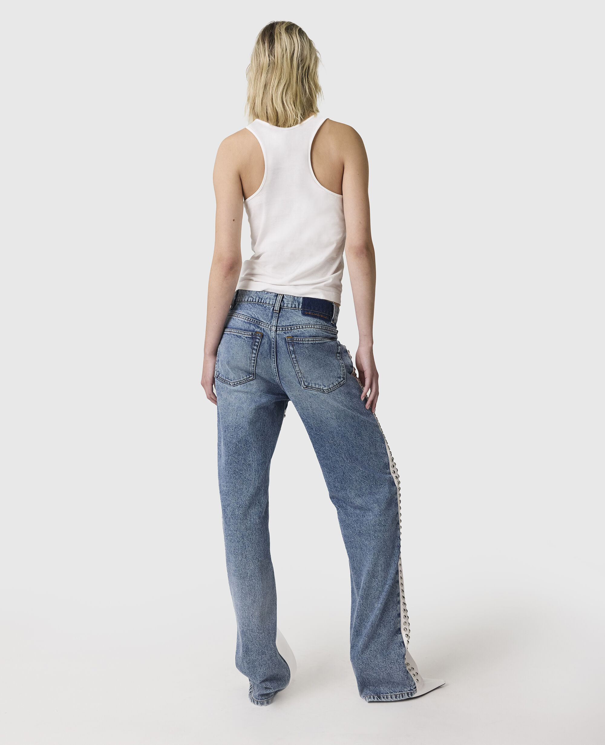 【5％OFF】 Women Stella | Jeans Straight-Leg Studded Chaps White/Blue パンツ