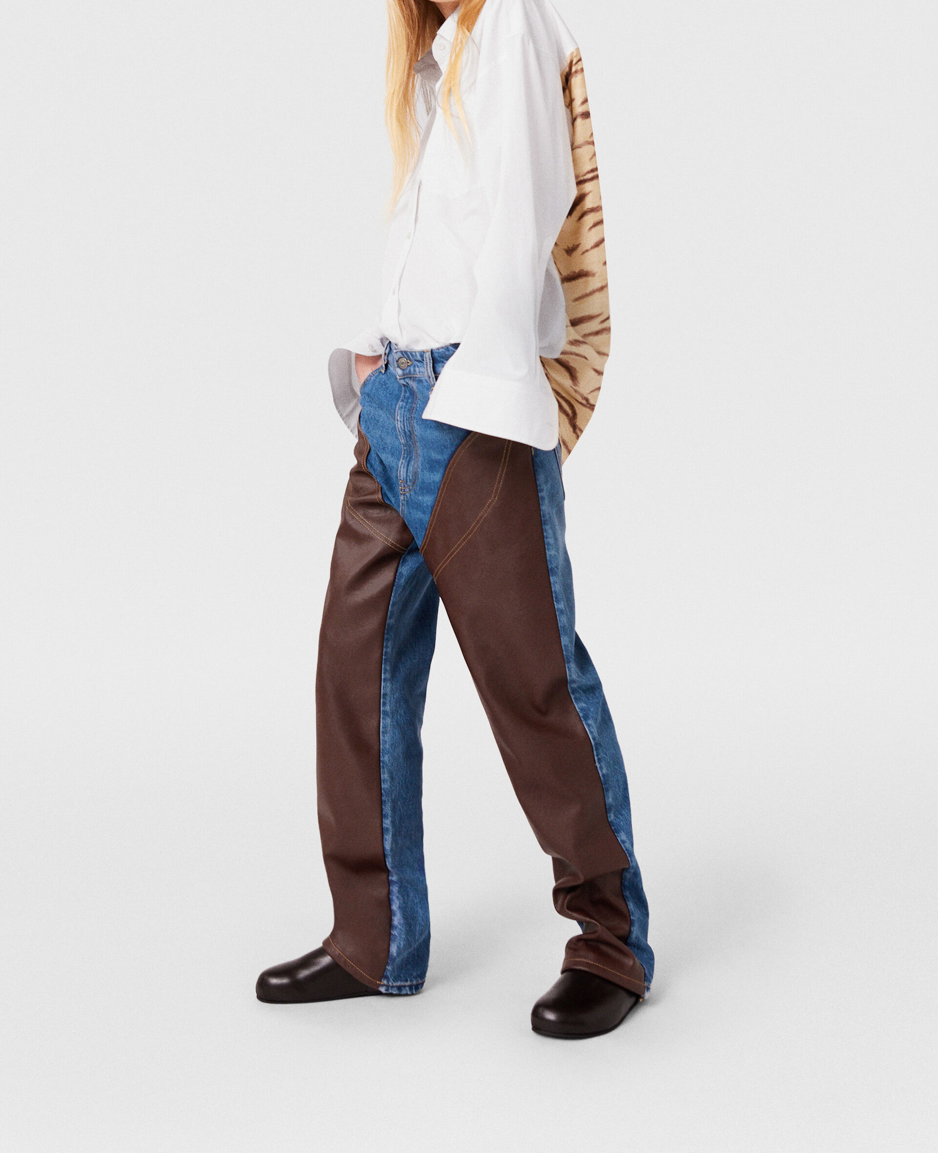 T shirt a empiecement imprime tigre -Blanc-model