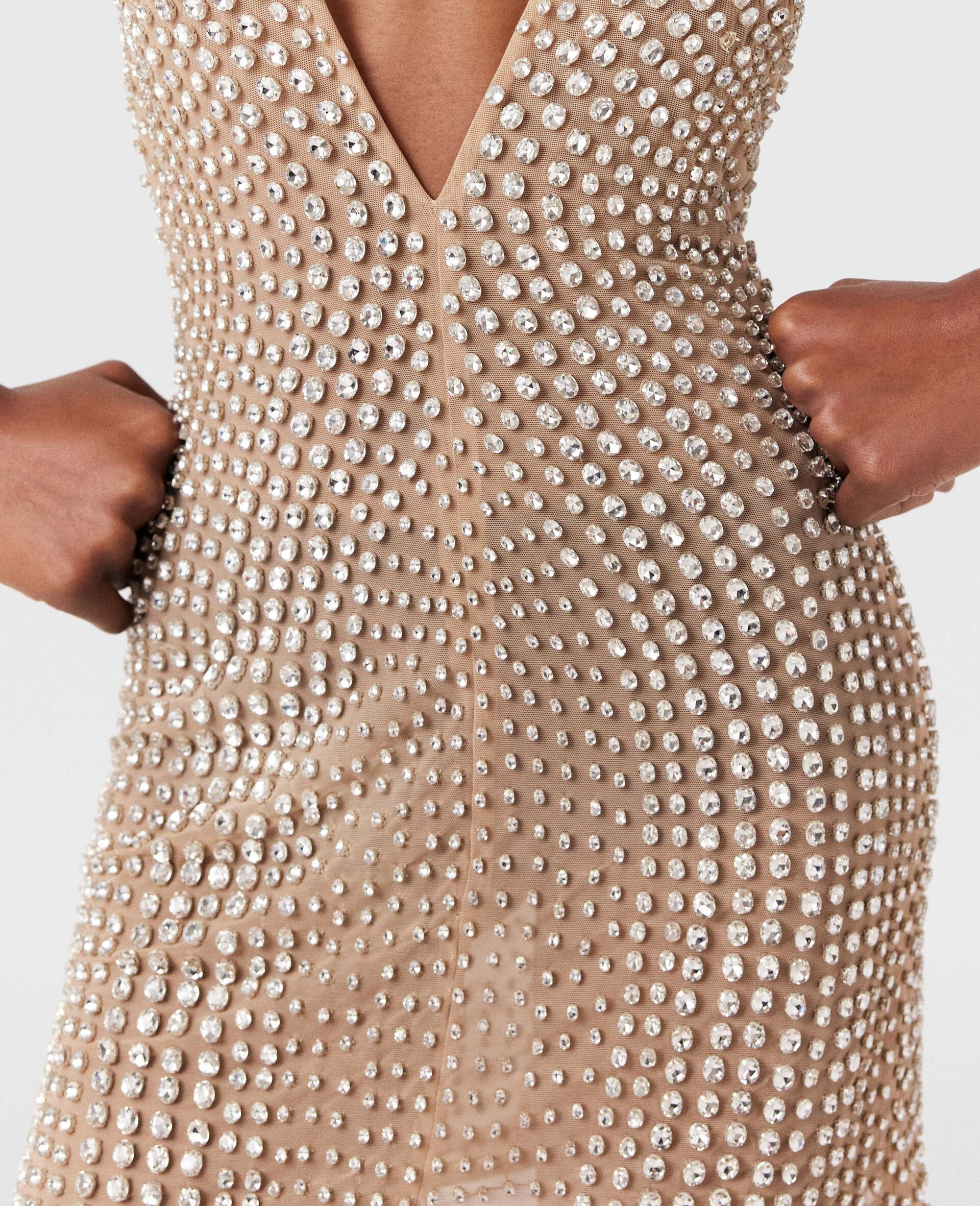 Crystal-Embellished Midi Dress-Beige-large image number 2