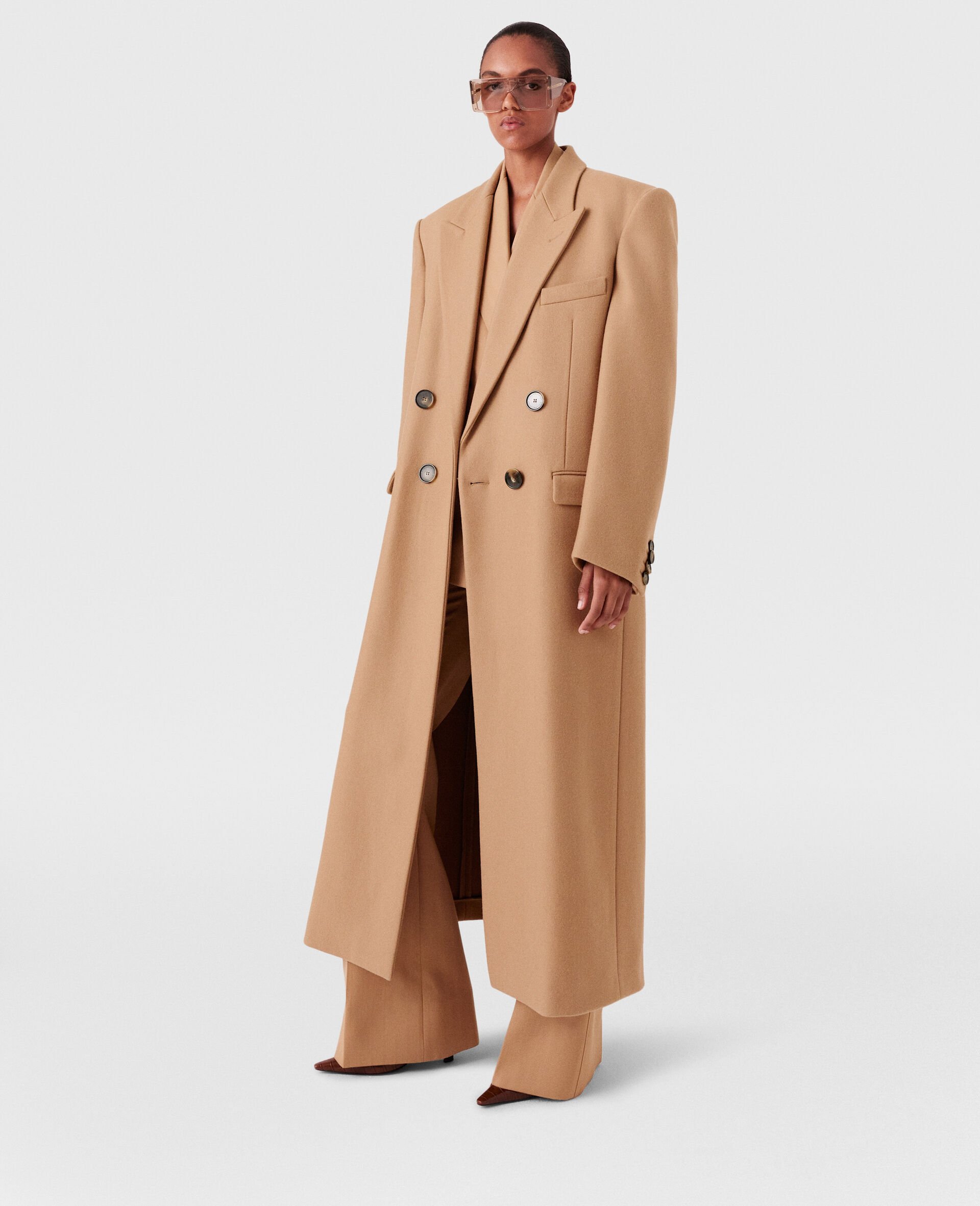 Double Breasted Longline Coat-Brown-large image number 4