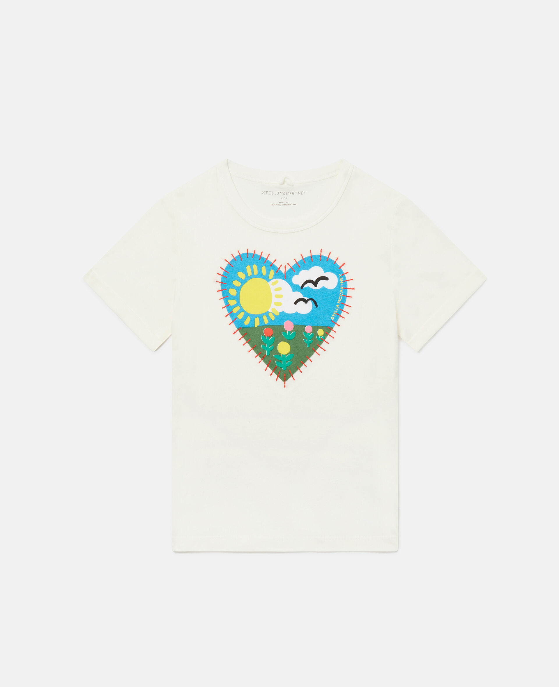 Heart Embroidery T-Shirt-White-large image number 0