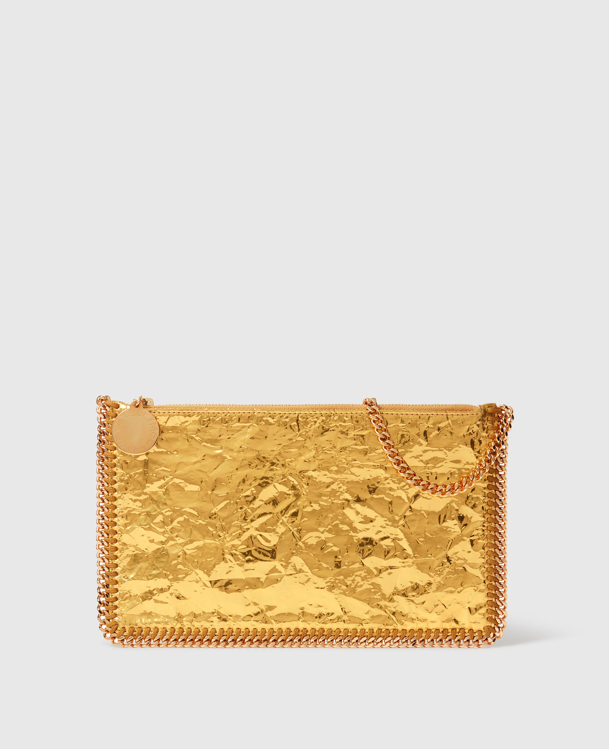 Women Gold Crinkled Metallic Falabella Wallet Crossbody Bag