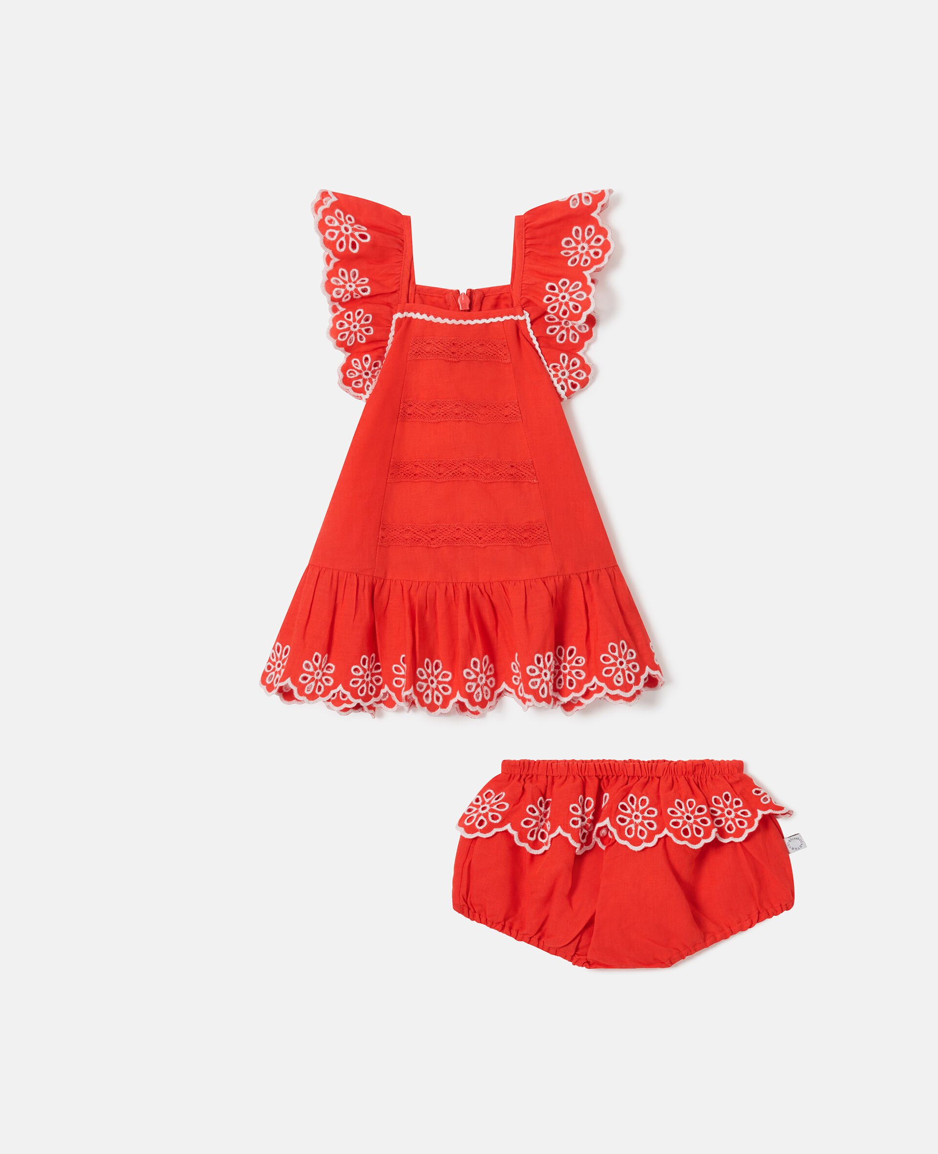 Broderie Trim Dress and Bloomer Set-Red-medium