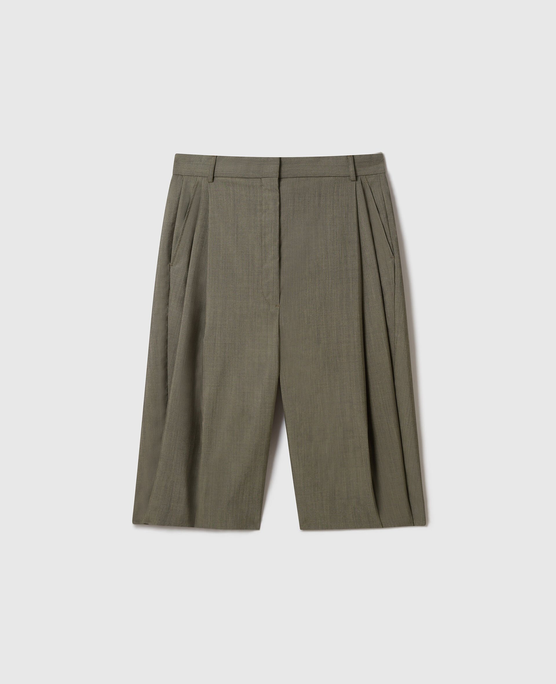 Tropical Wide-Leg Bermuda Shorts-Green-medium