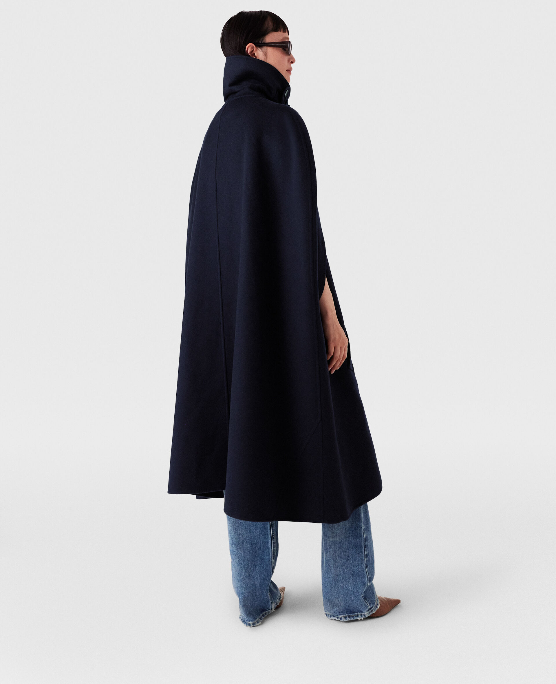 High-Neck Button-Up Cape-Blue-large image number 3