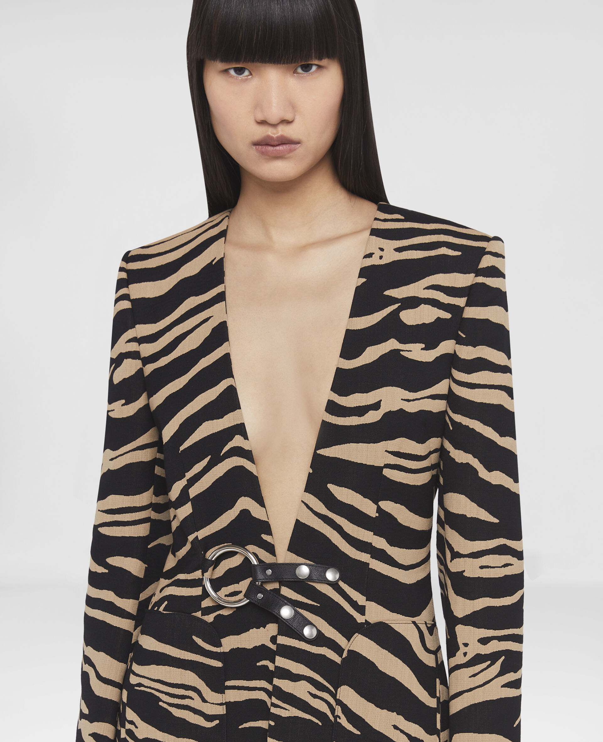 Tiger Jacquard Blazer-Beige-large image number 3