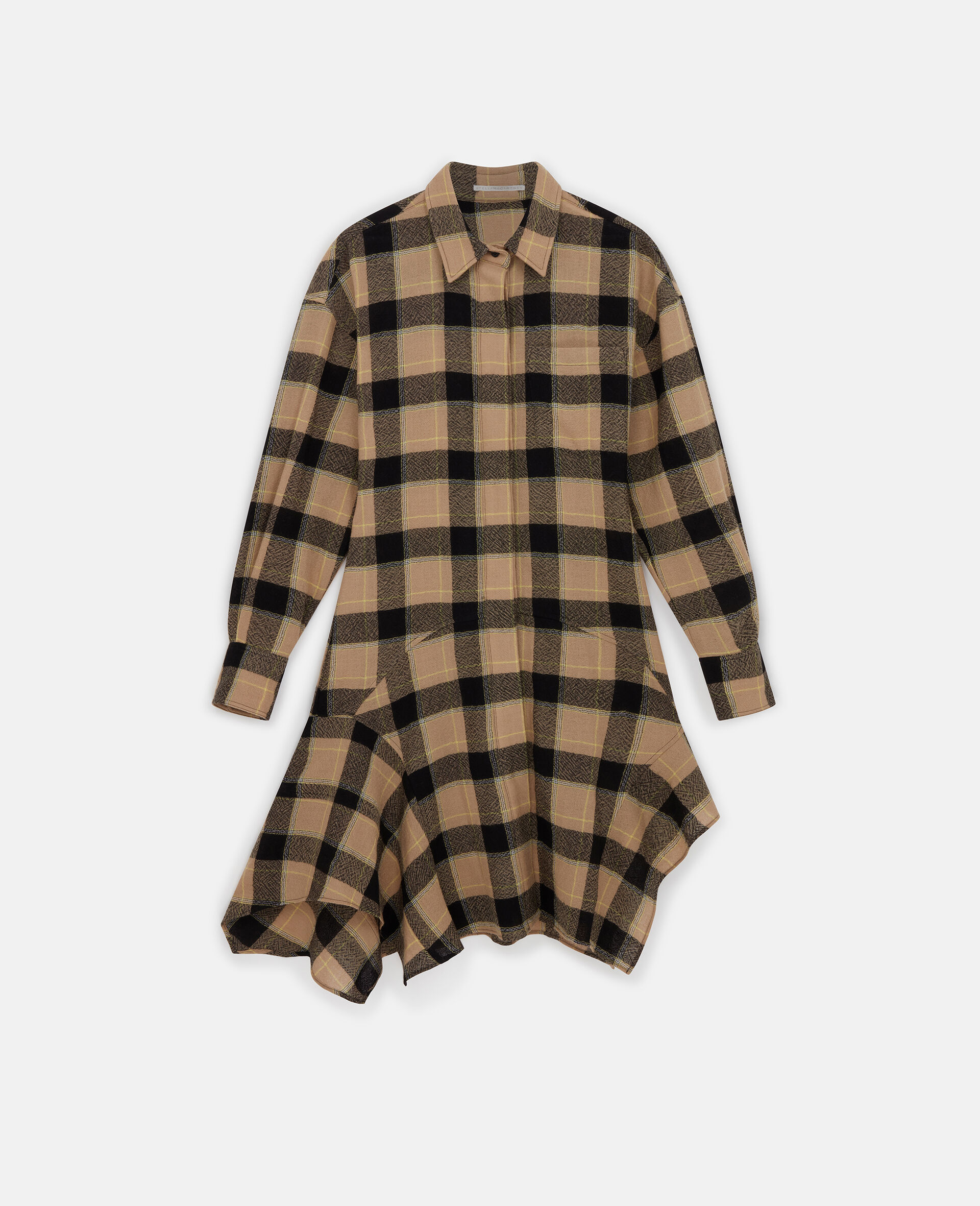 Flared Check Midi Dress -Beige-large image number 0