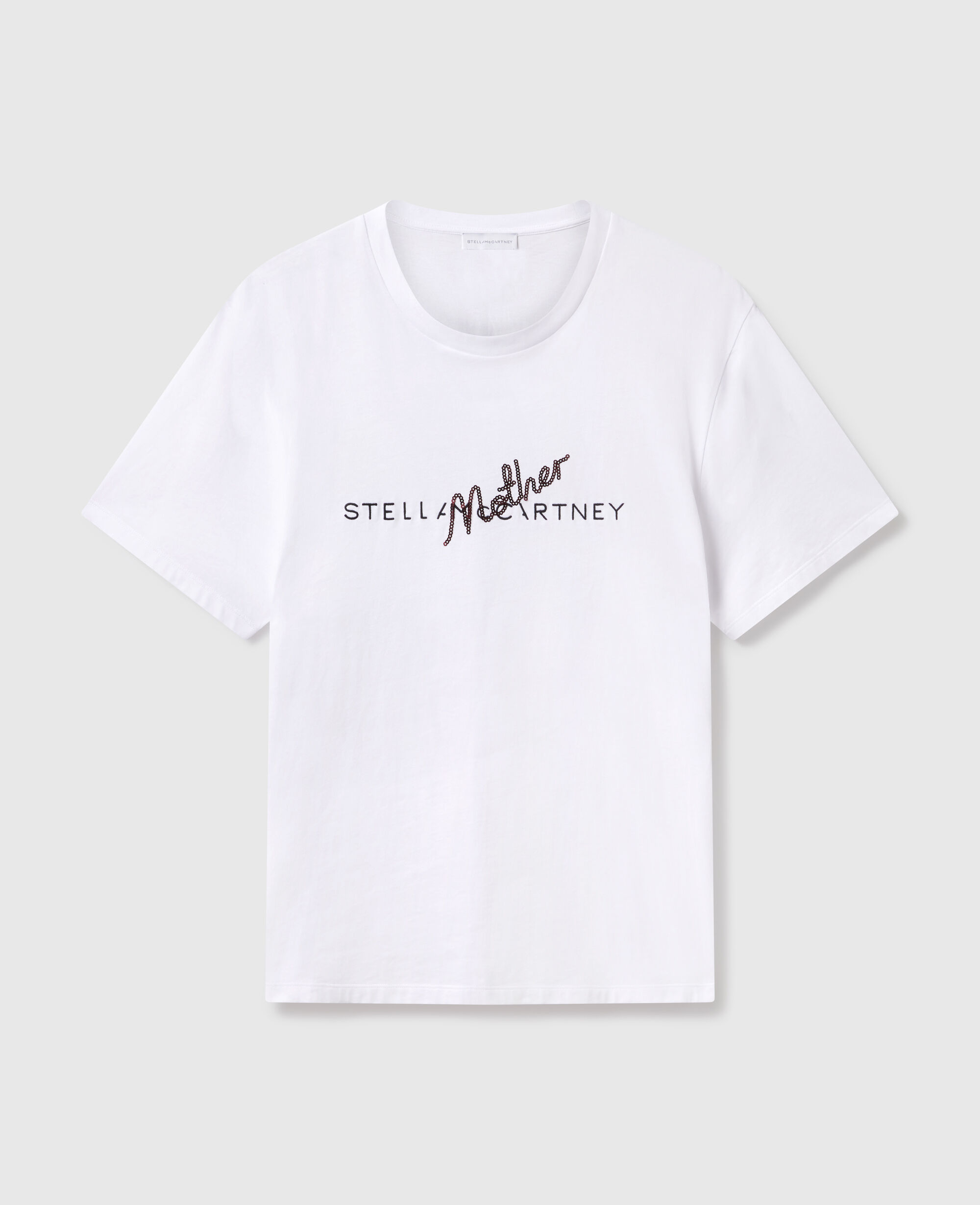 【stella-mccartney】スパンコールロゴTシャツ Women ピュアホワイト マザースパンコール ボクシーTシャツ