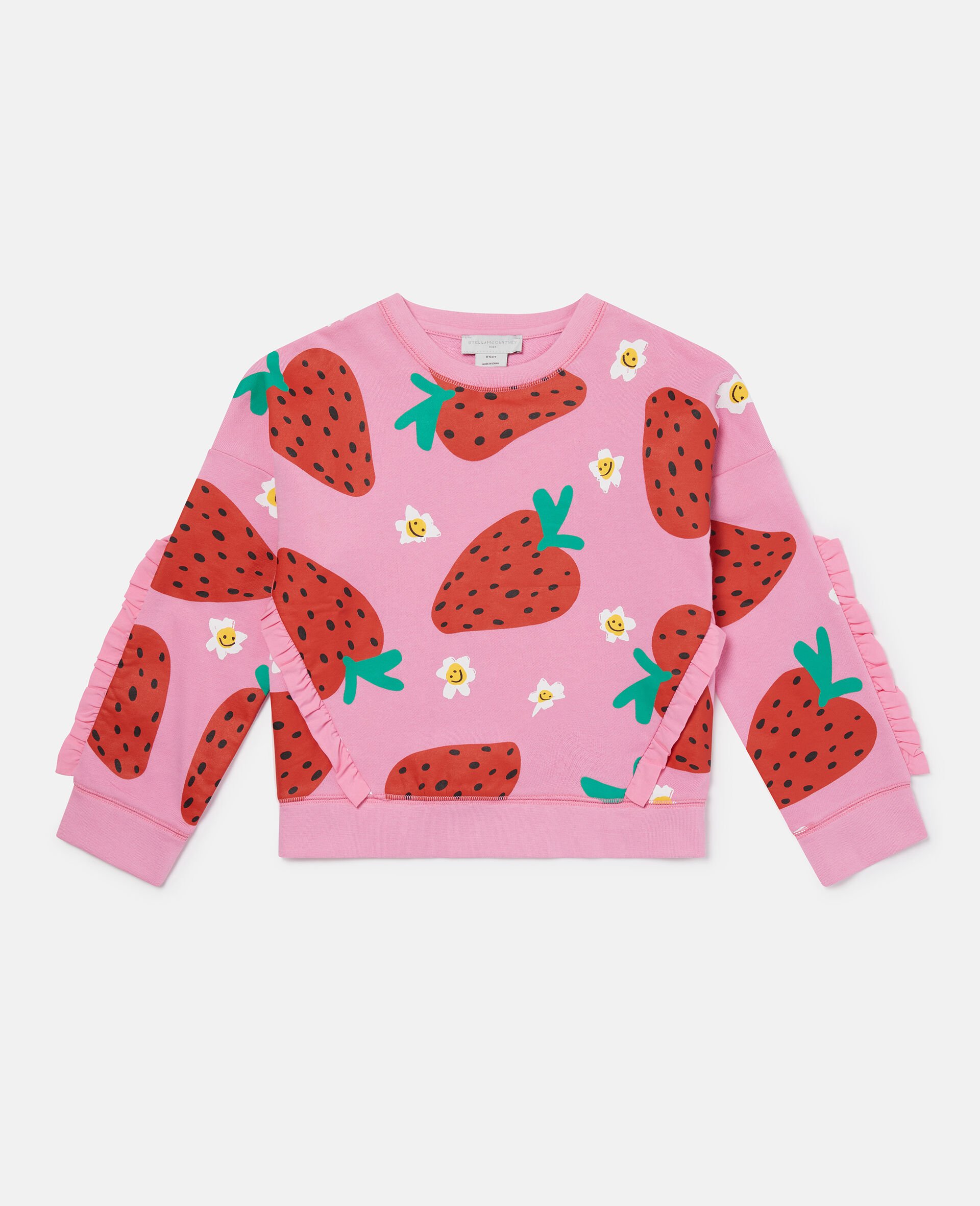 Strawberry Print Fringe Sweatshirt-Pink-medium