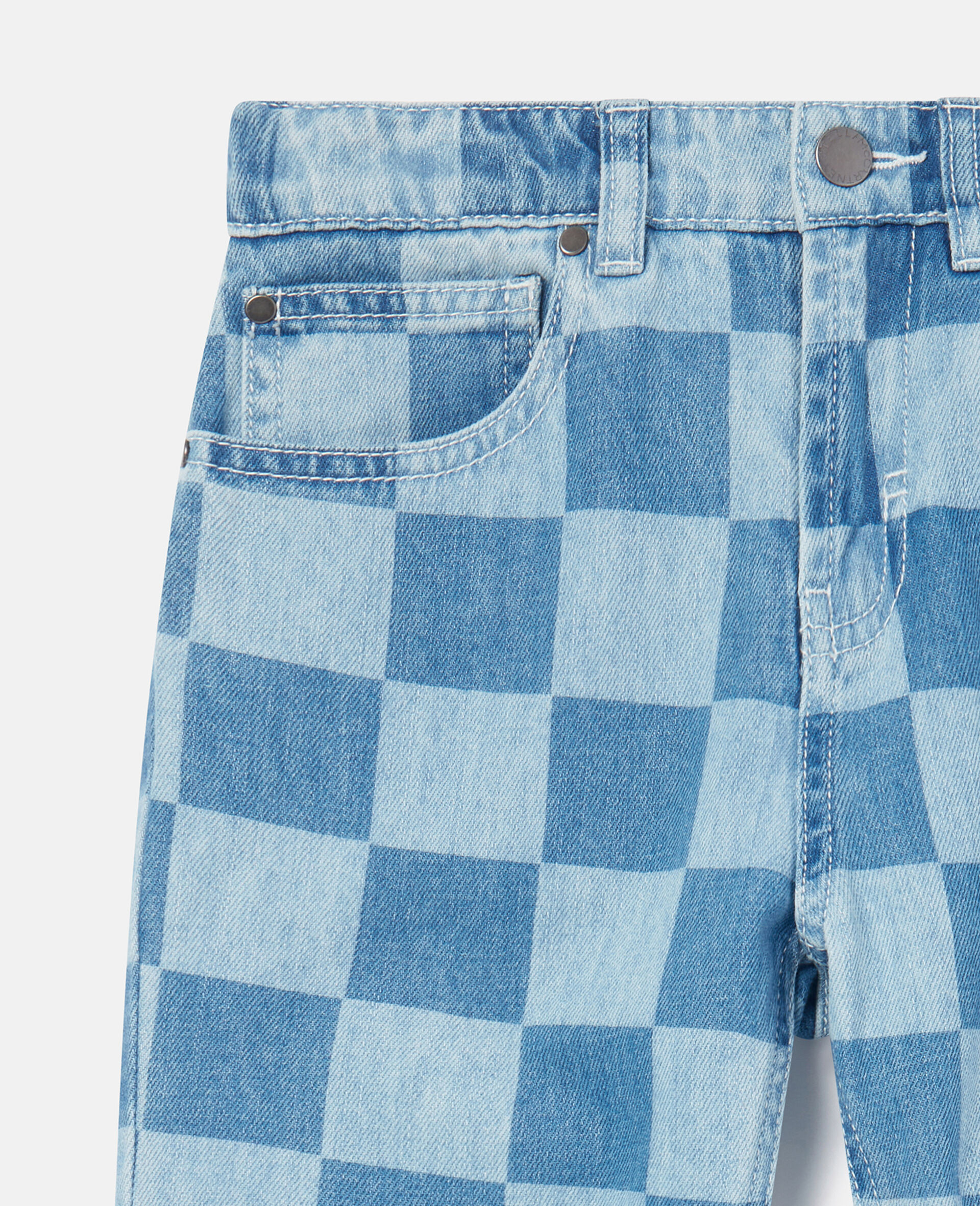 Checkerboard Print Jeans-Blue-large image number 1