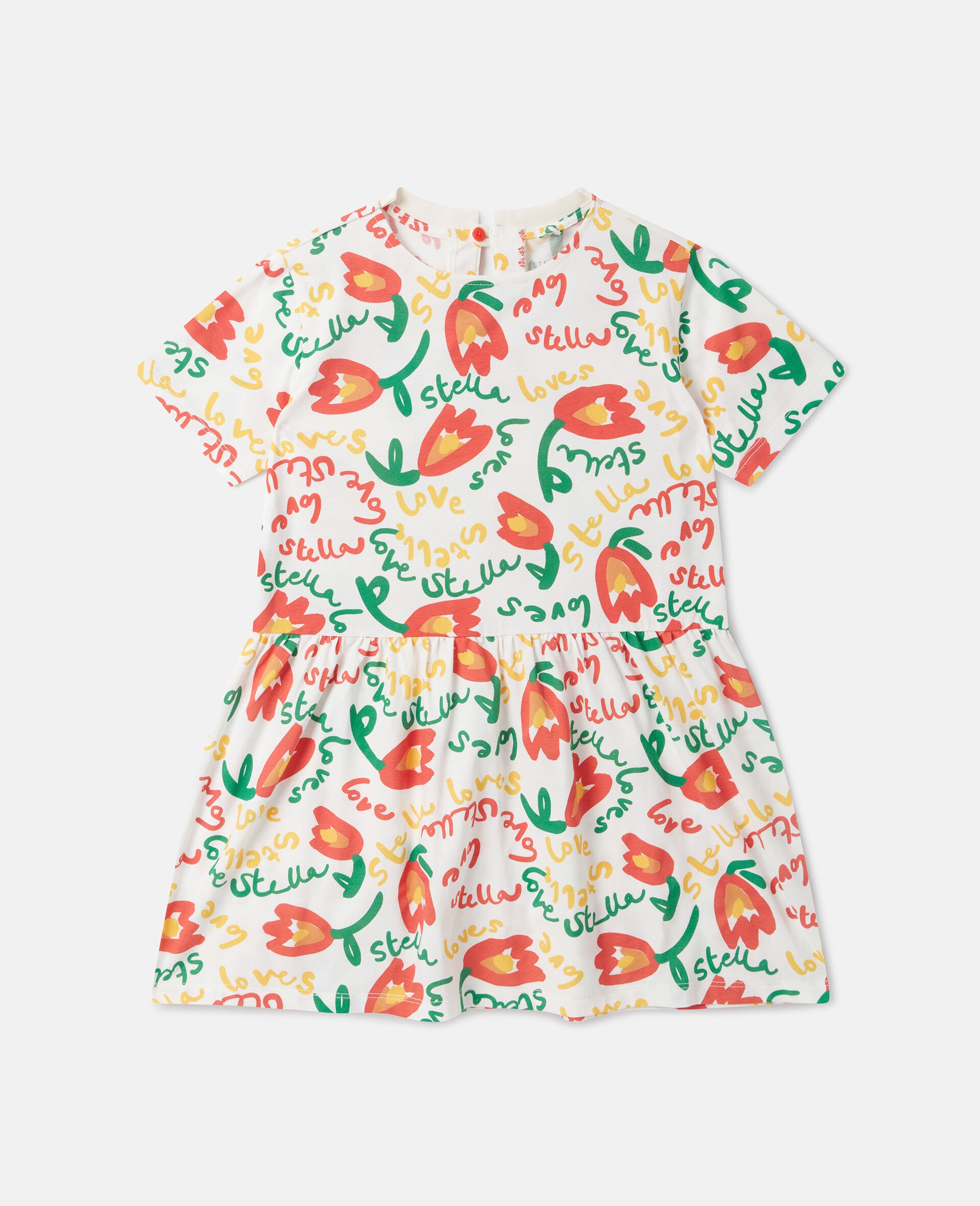 Floral Print Jersey Dress-White-medium