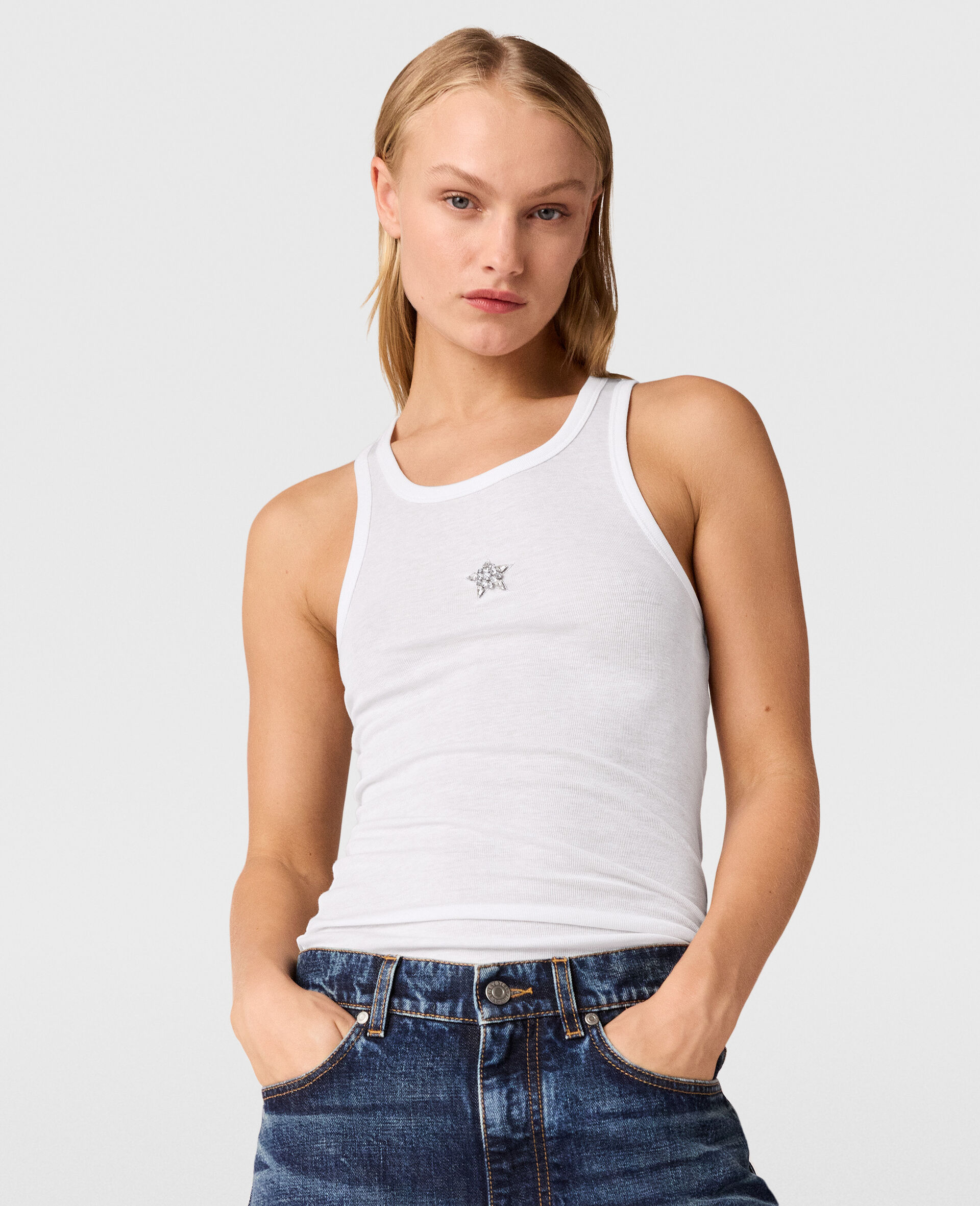  Crystal Star Racerback Tank Top-White-medium