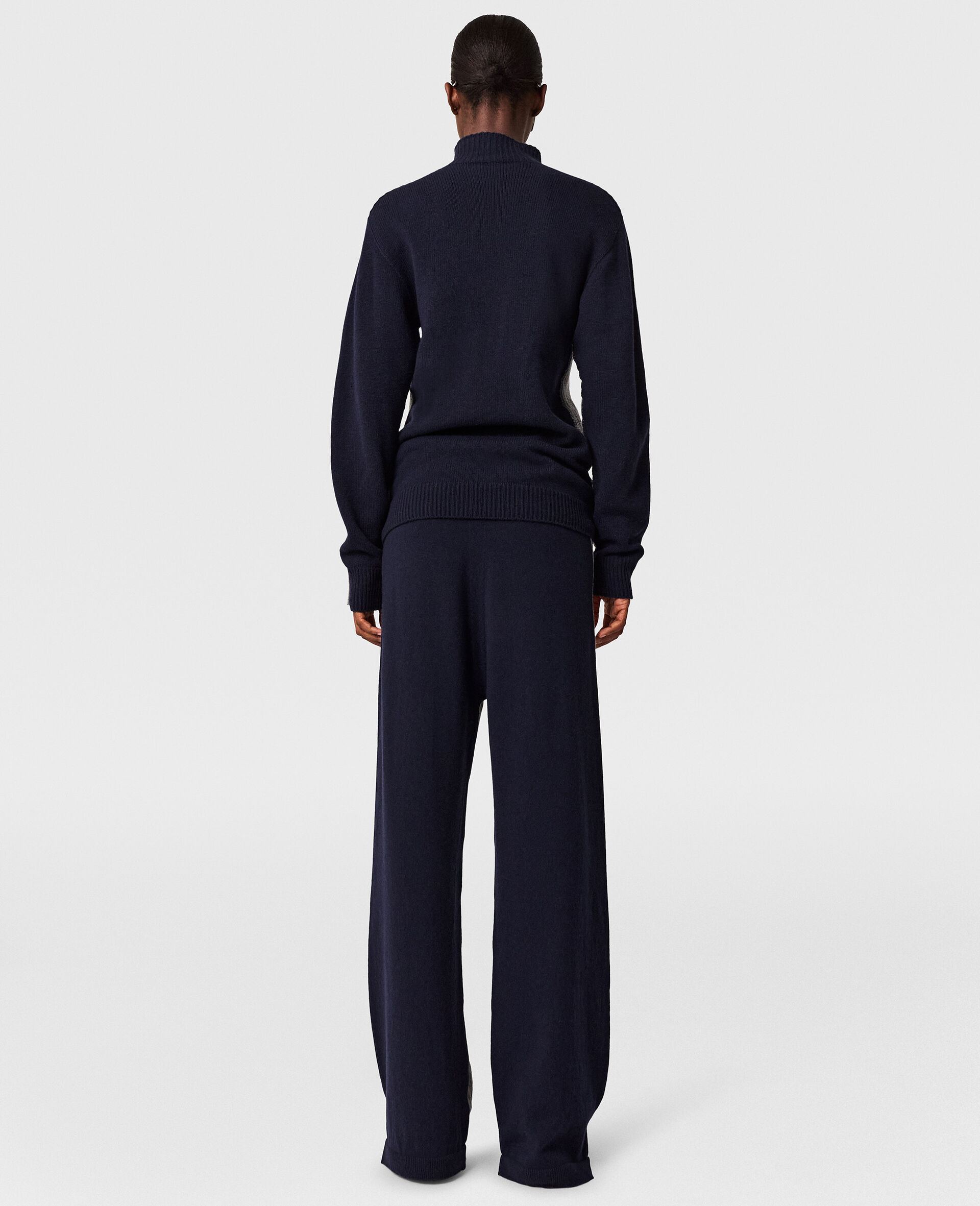 Turtleneck Contrast Panel Jumper-Blue-large image number 4