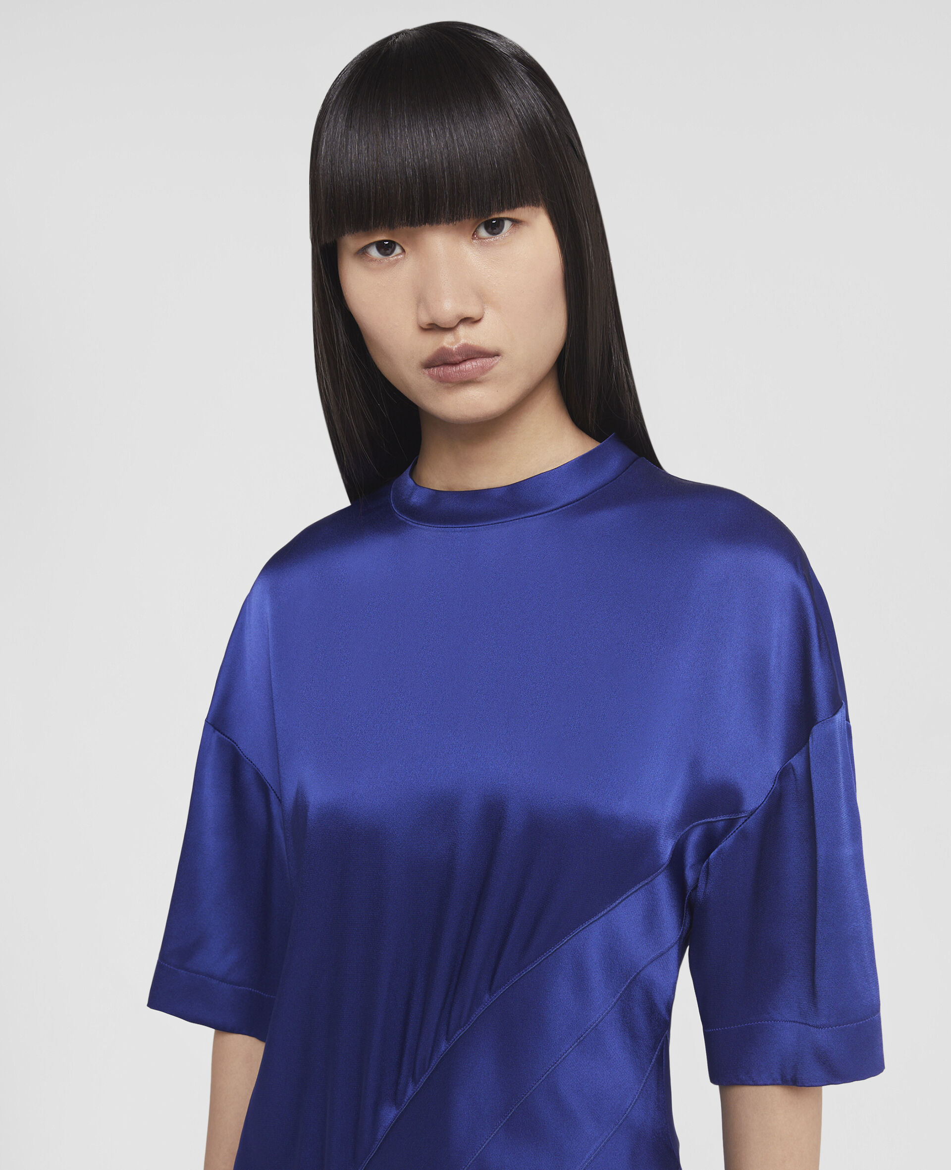 Double Satin Strip Hem Dress-Blue-large image number 3