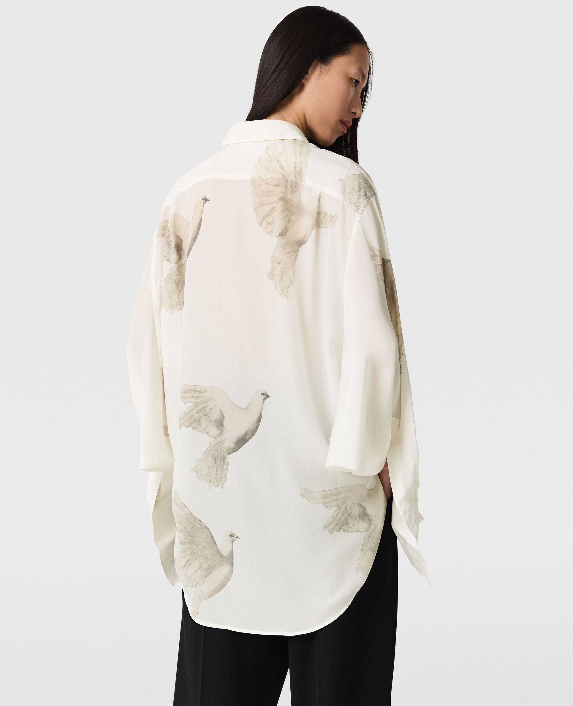 Oversized Sheer Dove Print Shirt-Cream-large Oversized Sheer Dove Print Shirt-Cream-large image number 4