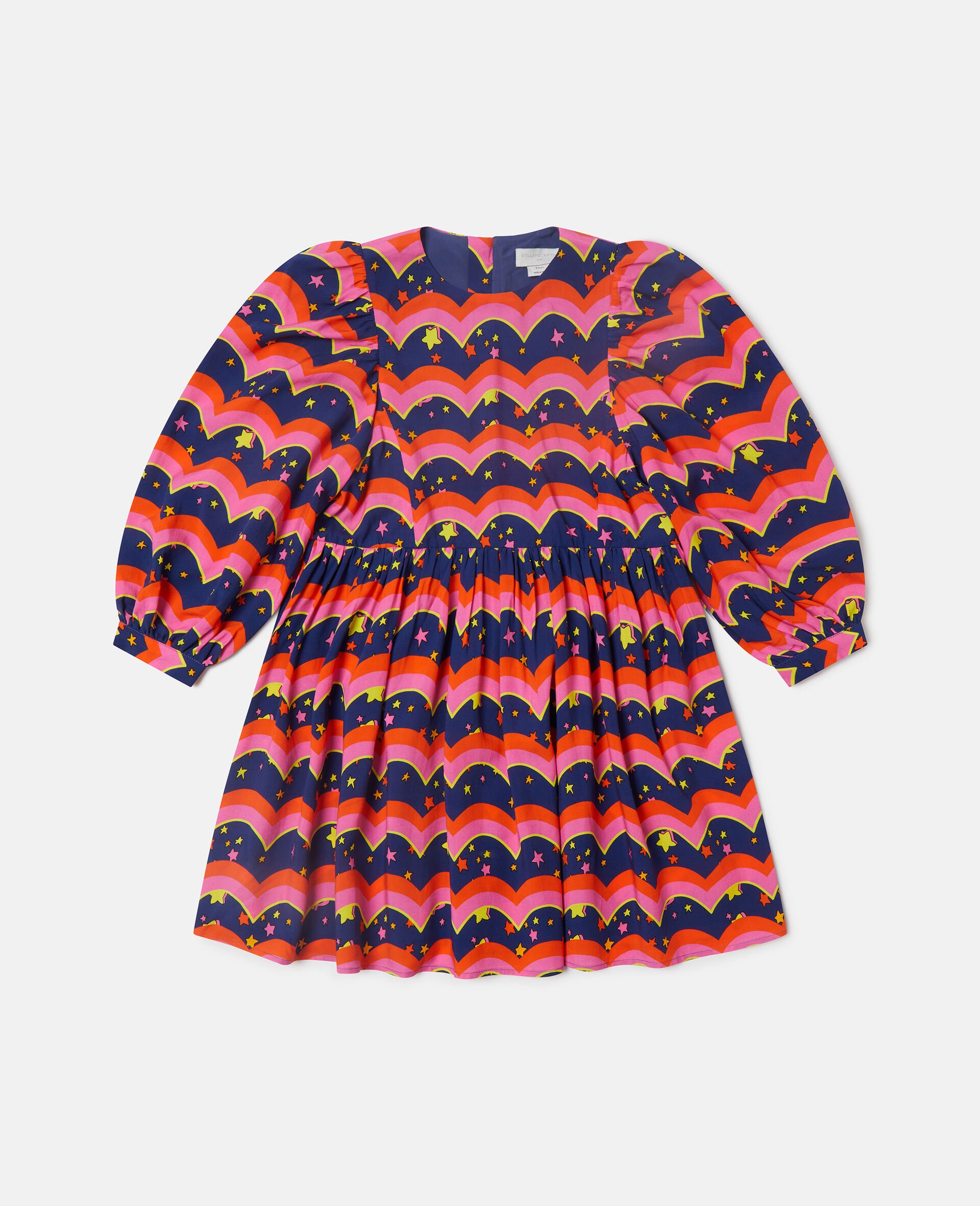 Wavy Print Long-Sleeve Dress-Blue-large image number 0